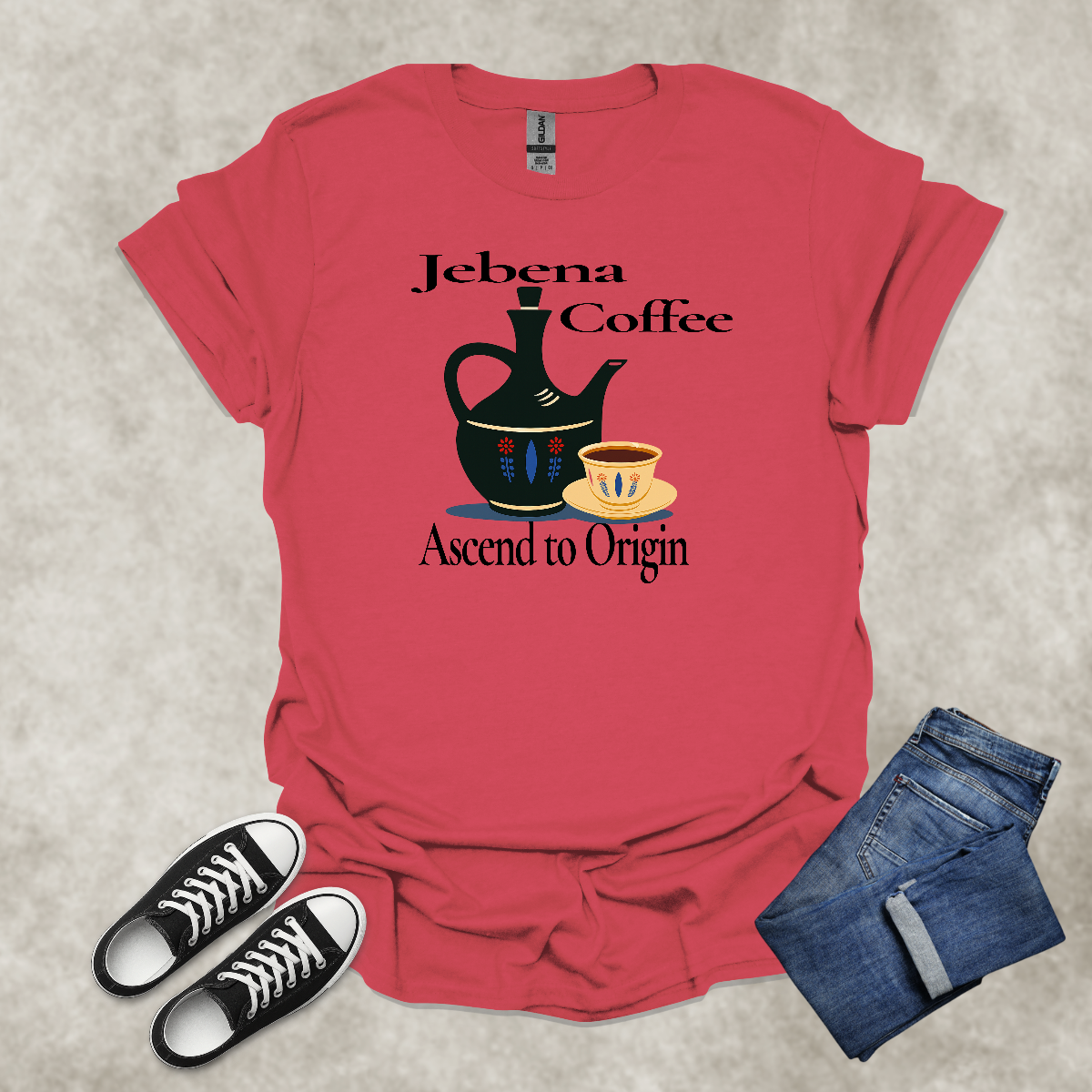 JEBENA COFFEE: ASCEND TO ORIGIN — Cultural Coffee Graphic Tee: Unisex Softstyle T-Shirt