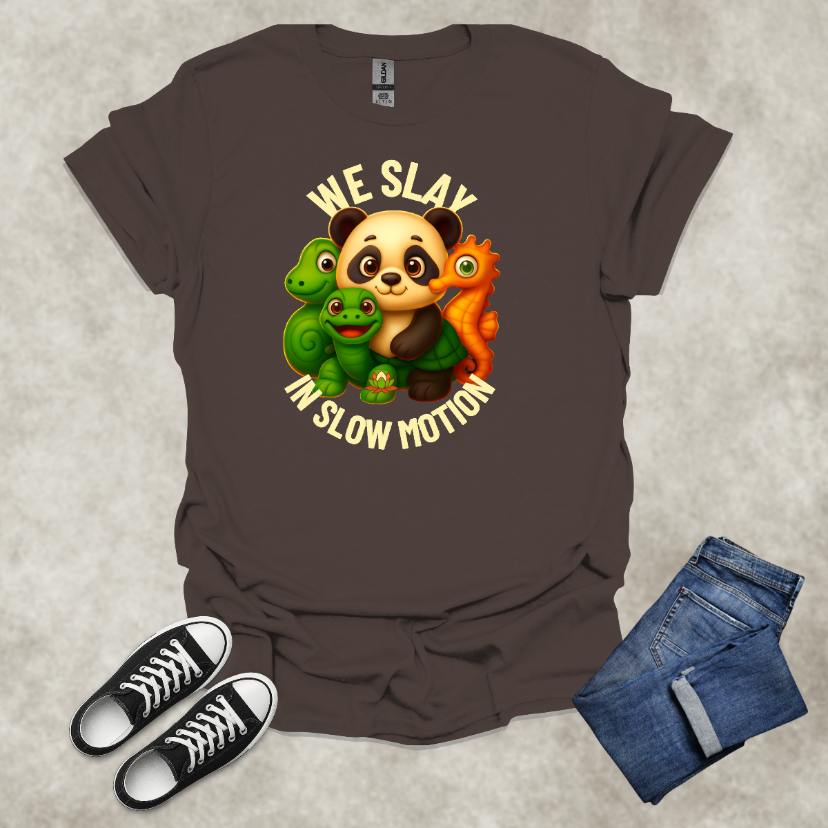WE SLAY IN SLOW MOTION — Anti-Hustle Lifestyle Tee: Unisex Softstyle T-Shirt