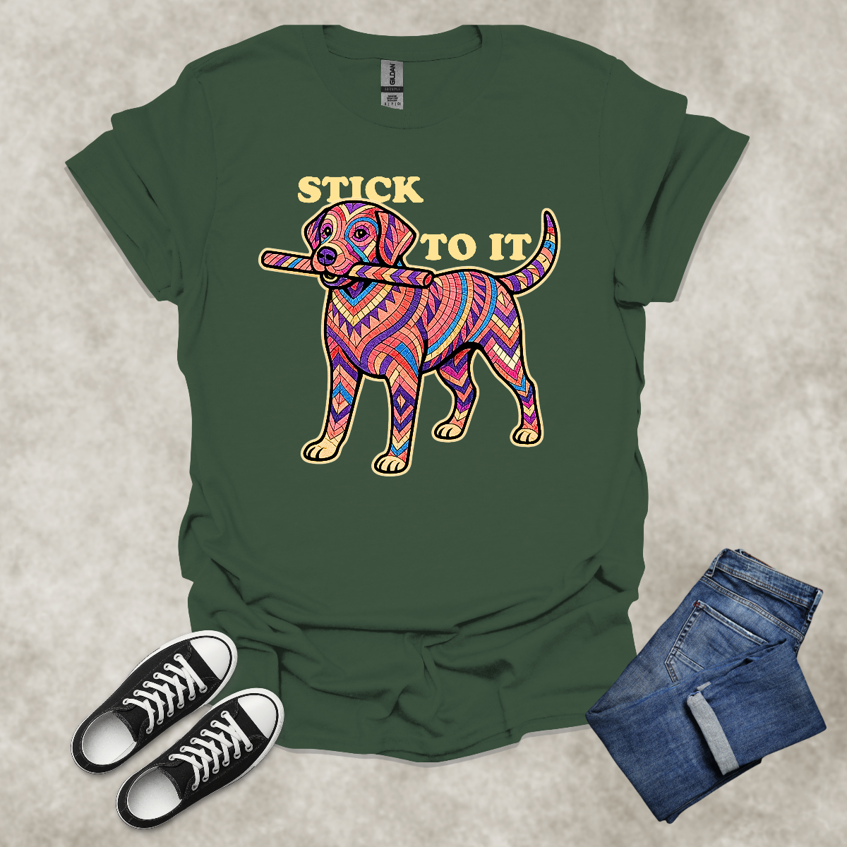 STICK TO IT — Persistence-Inspired Labrador Tee: Unisex Softstyle T-Shirt