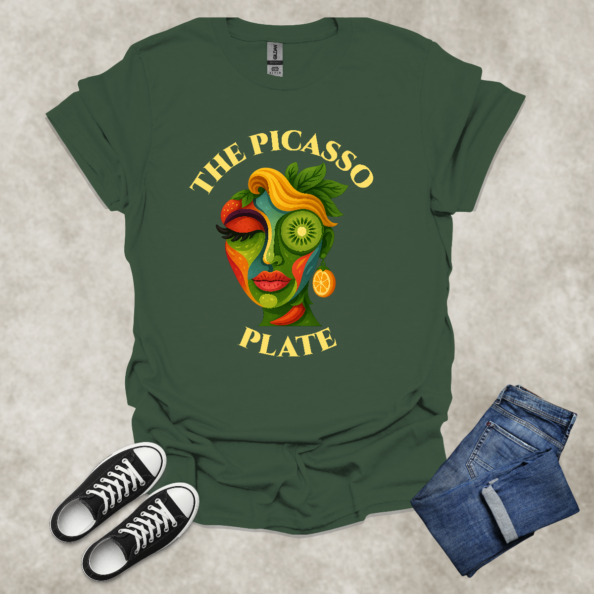 THE PICASSO PLATE — Surreal Produce Portrait Tee: Unisex Softstyle T-Shirt