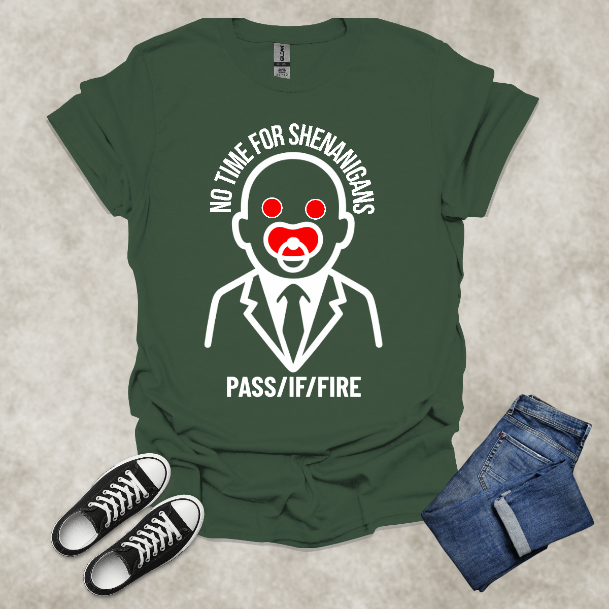 NO TIME FOR SHENANIGANS — Corporate Satire Tee: Unisex Softstyle T-Shirt