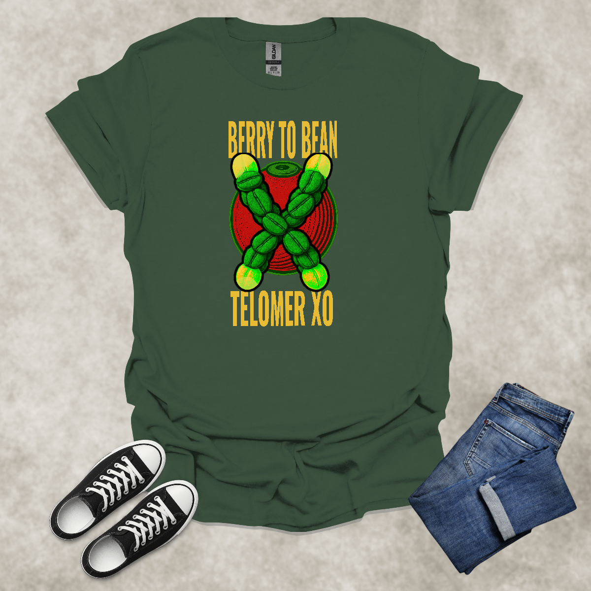 BERRY TO BEAN: TELOMER XO — Coffee Science Art Tee: Unisex Softstyle T-Shirt