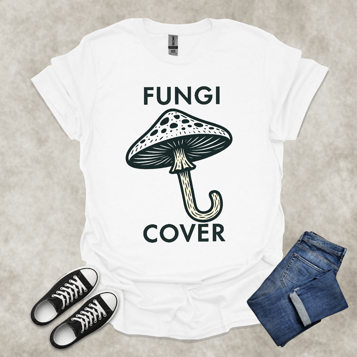 FUNGI COVER — Mushroom Art Graphic Tee: Unisex Softstyle T-Shirt