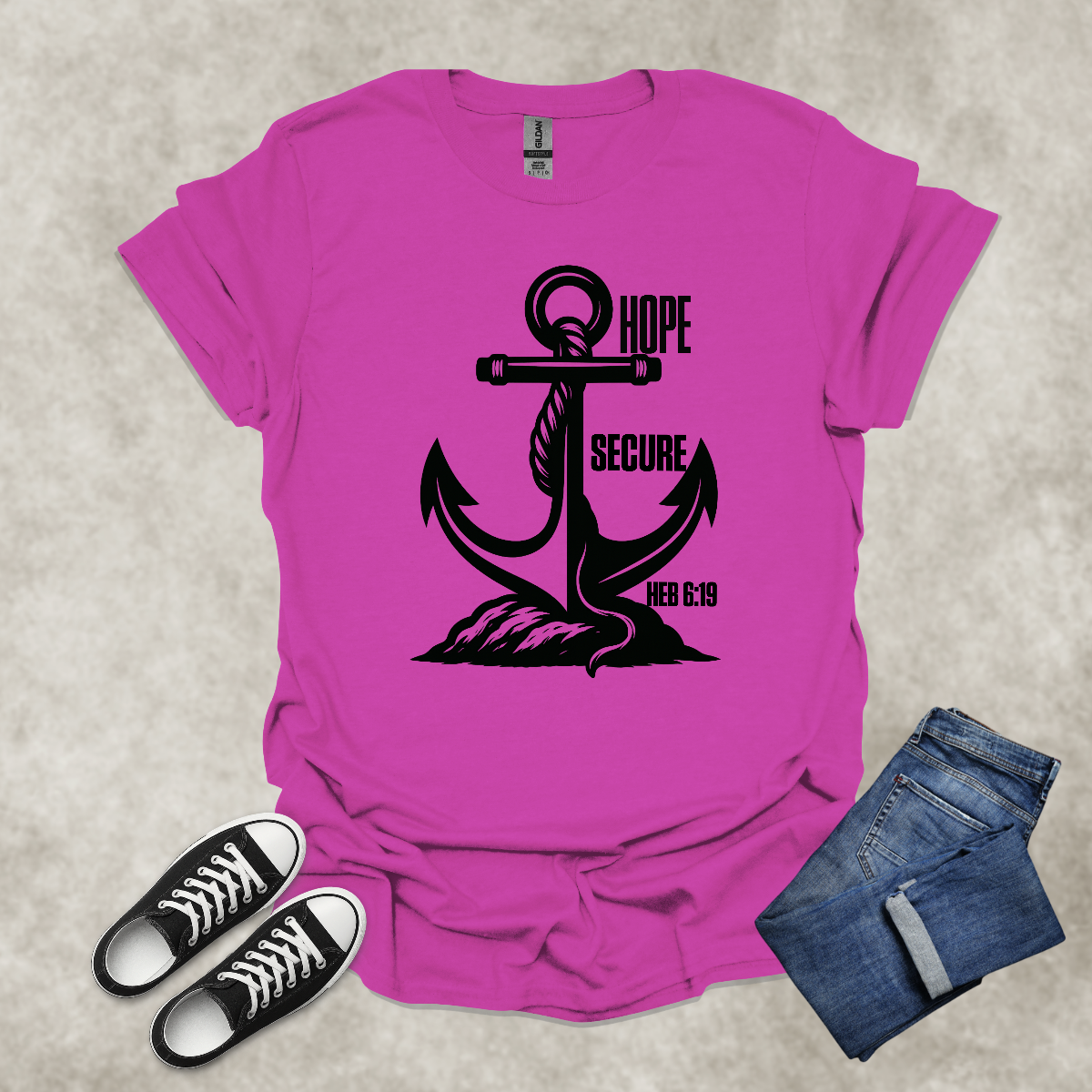 HOPE SECURE — Scripture-Inspired Graphic Tee: Unisex Softstyle T-Shirt