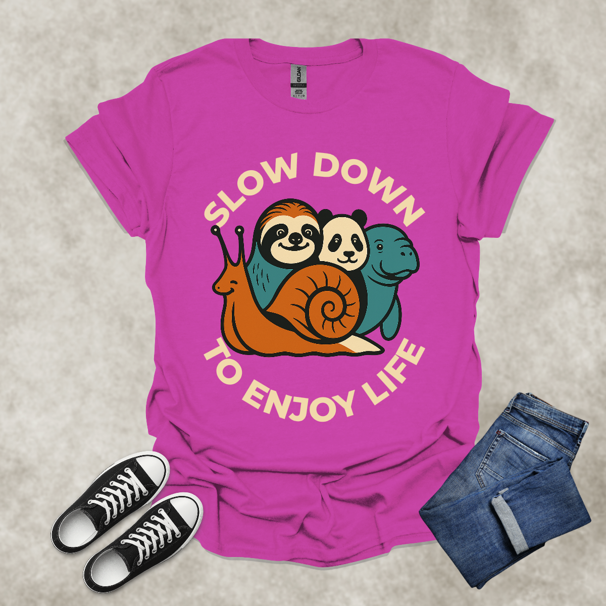 SLOW DOWN TO ENJOY LIFE — Slow Living Lifestyle Tee: Unisex Softstyle T-Shirt