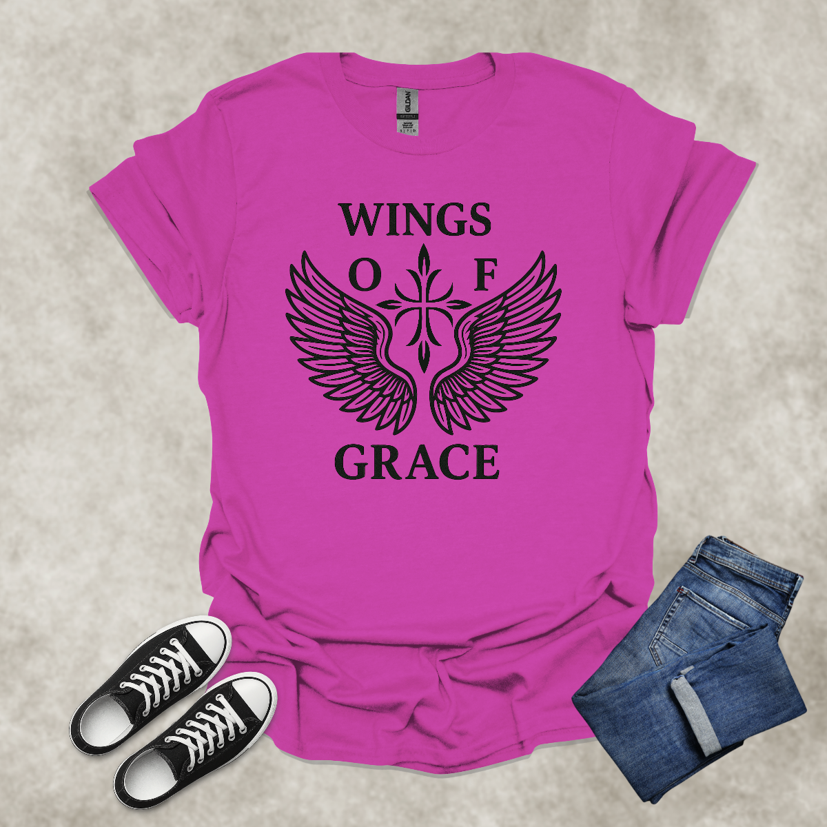 WINGS OF GRACE — Scripture-Inspired Graphic Tee: Unisex Softstyle T-Shirt