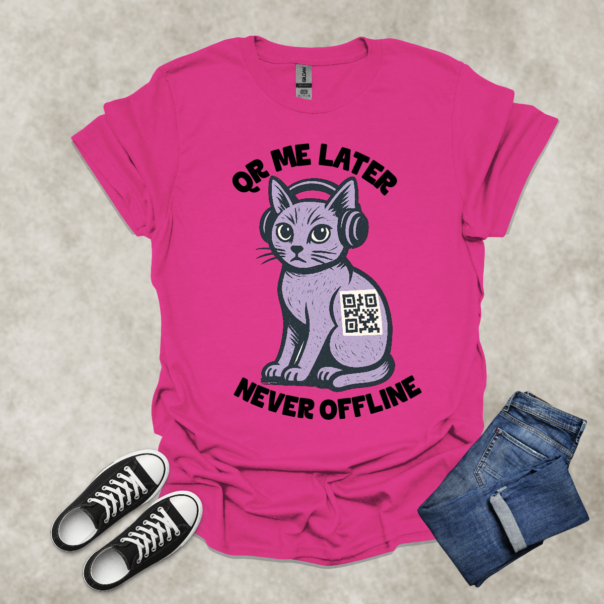 QR ME LATER: NEVER OFFLINE: GEN Z — Generational Graphic Tee: Unisex Softstyle T-Shirt