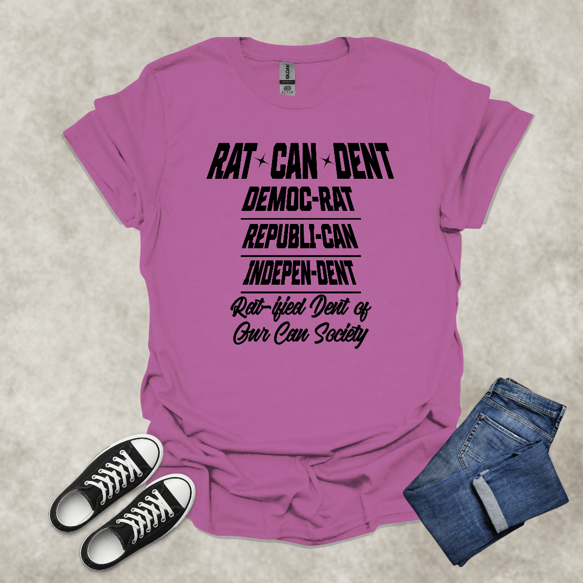 RAT CAN DENT — Political Satire Tee: Unisex Softstyle T-Shirt