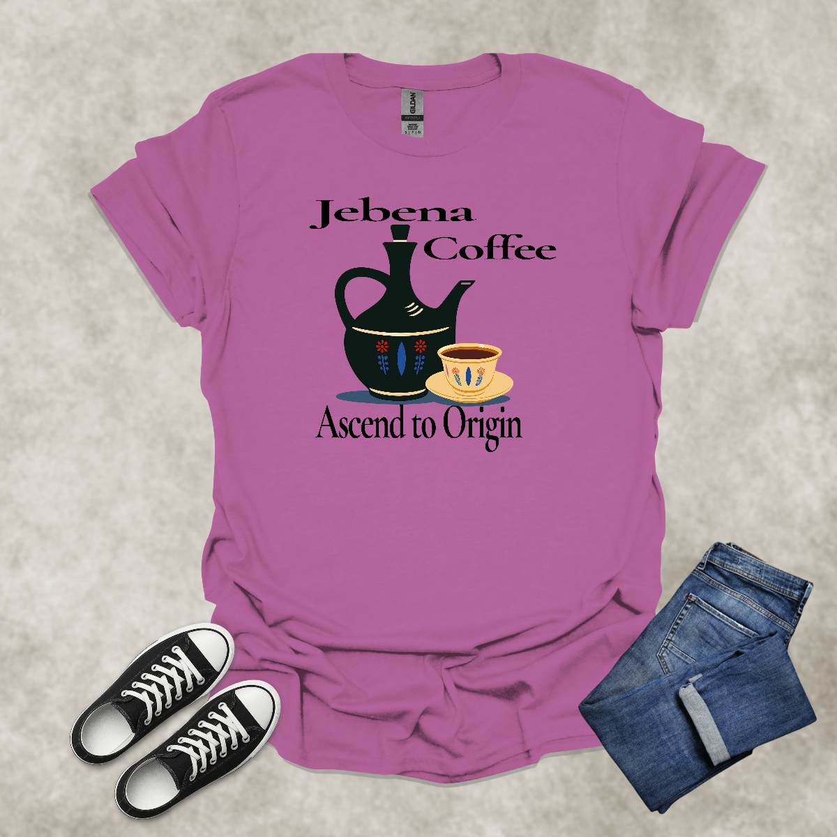 JEBENA COFFEE: ASCEND TO ORIGIN — Cultural Coffee Graphic Tee: Unisex Softstyle T-Shirt