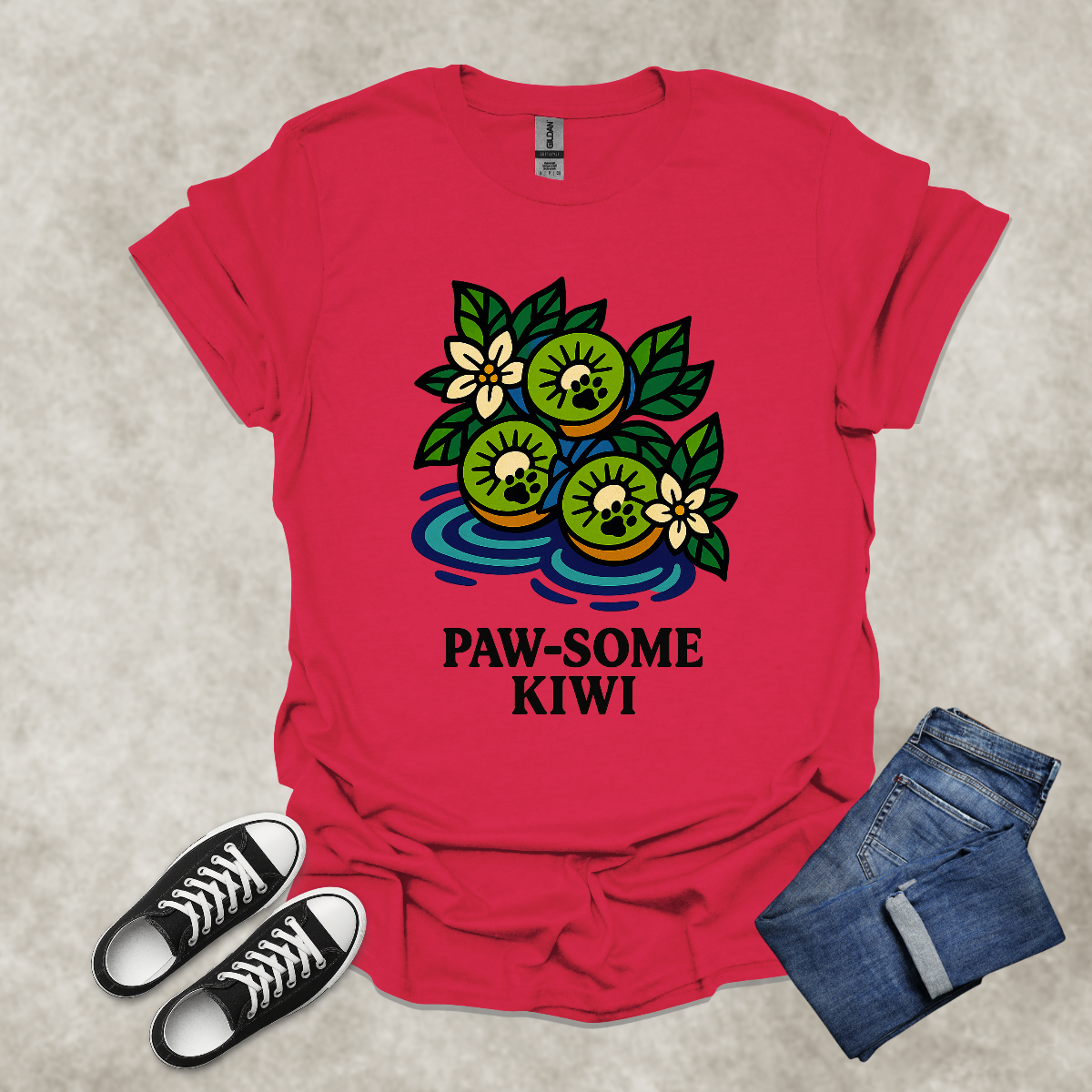 PAW-SOME KIWI — Food & Animal Pun Tee: Unisex Softstyle T-Shirt