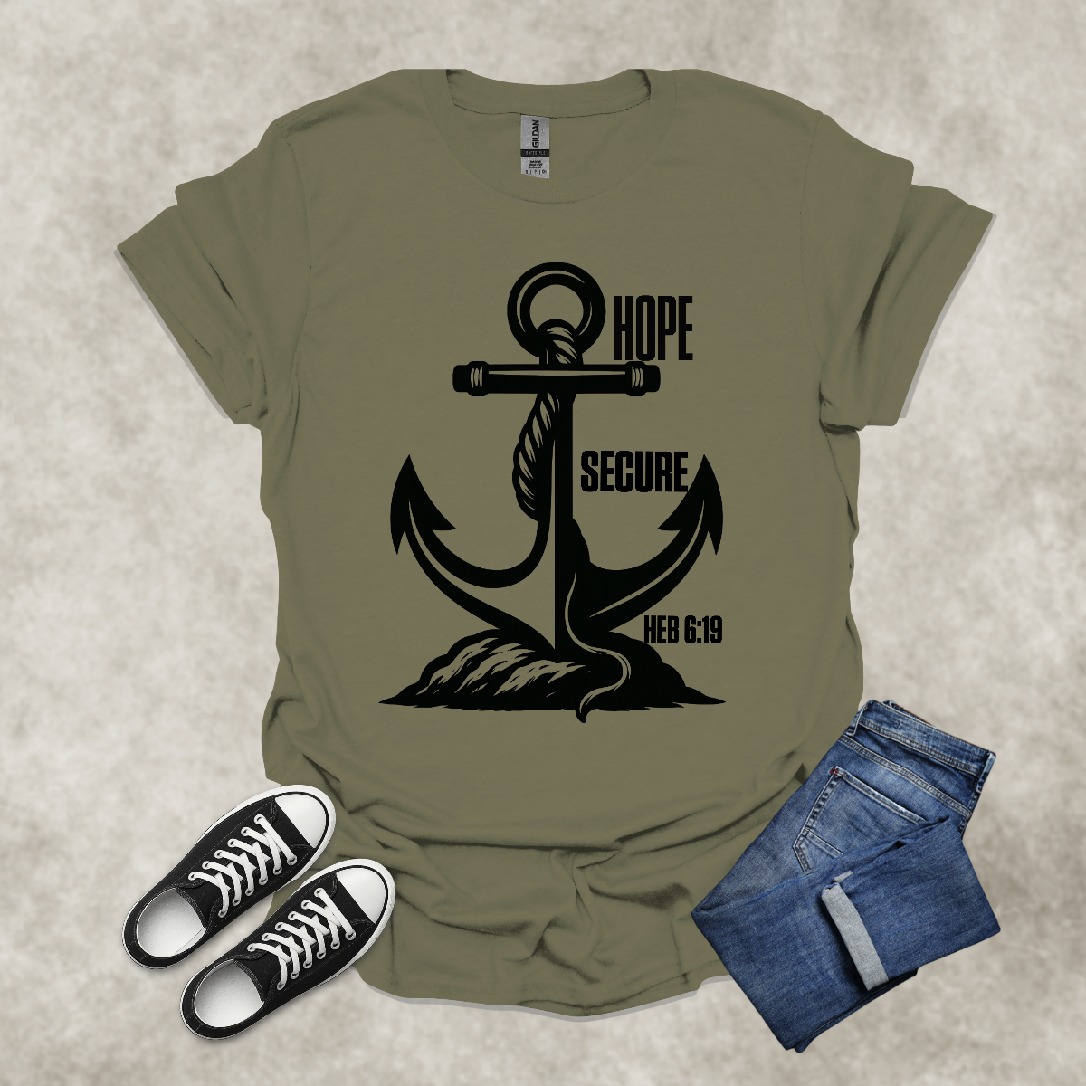 HOPE SECURE — Scripture-Inspired Graphic Tee: Unisex Softstyle T-Shirt