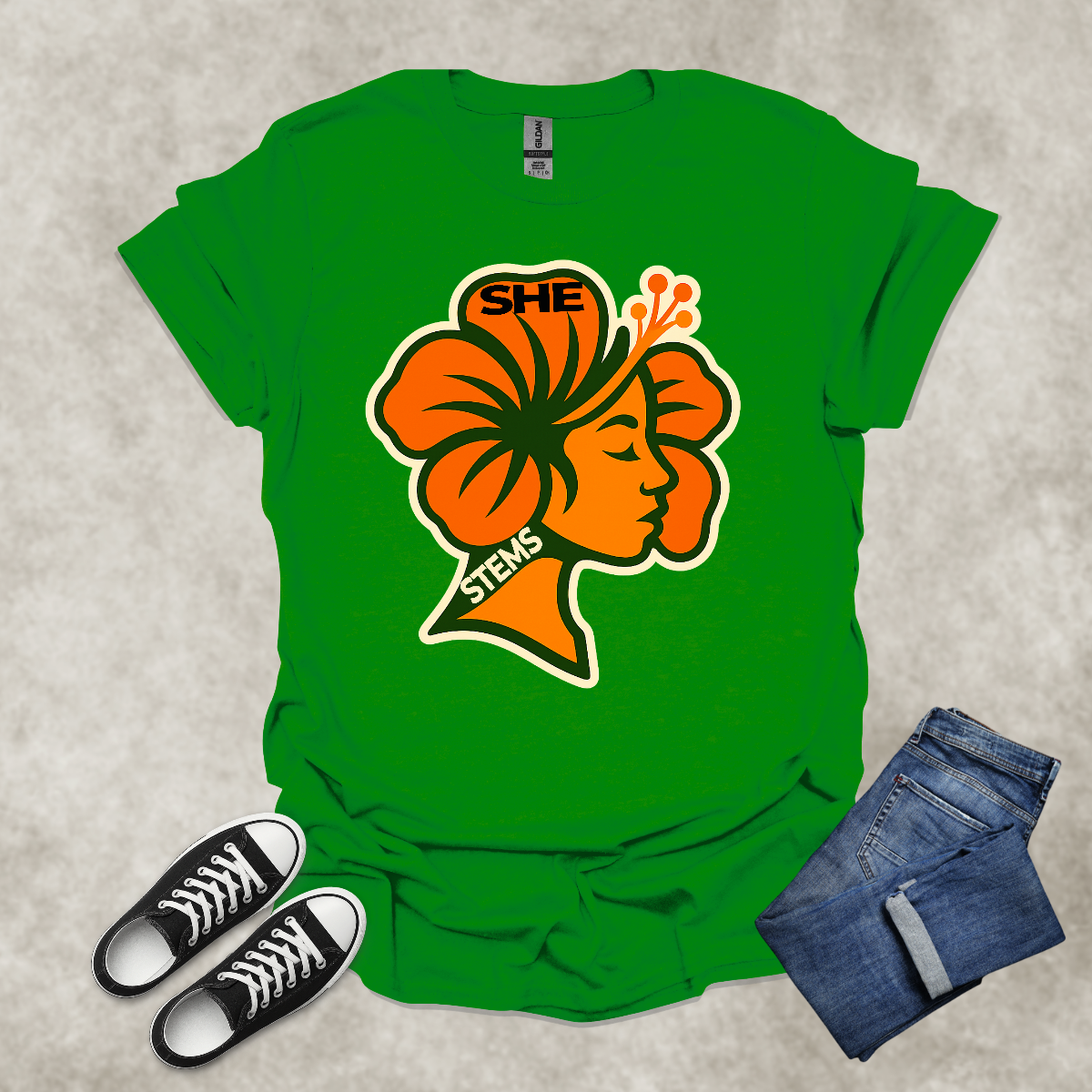SHE STEMS — Floral Empowerment Graphic Tee: Unisex Softstyle T-Shirt