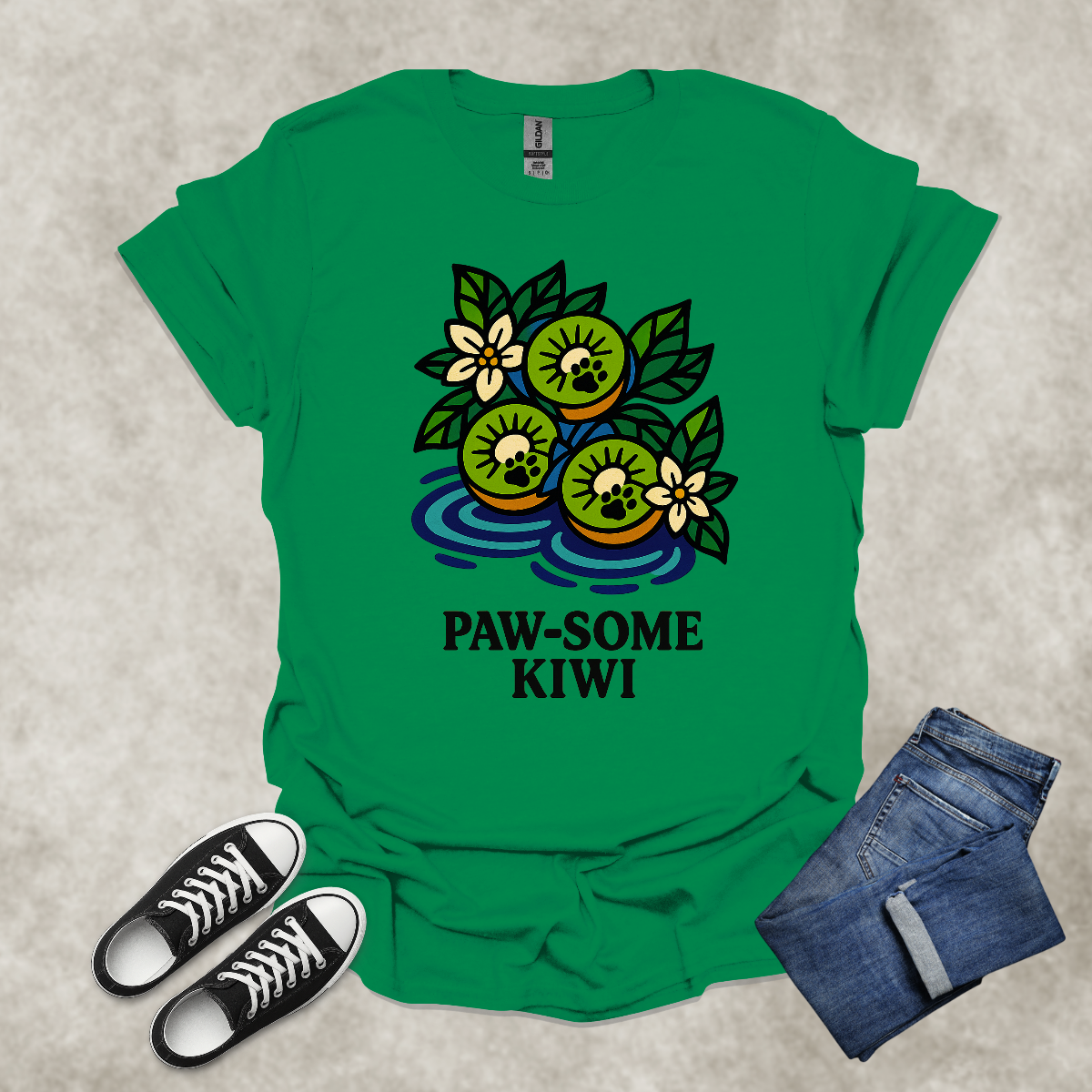 PAW-SOME KIWI — Food & Animal Pun Tee: Unisex Softstyle T-Shirt
