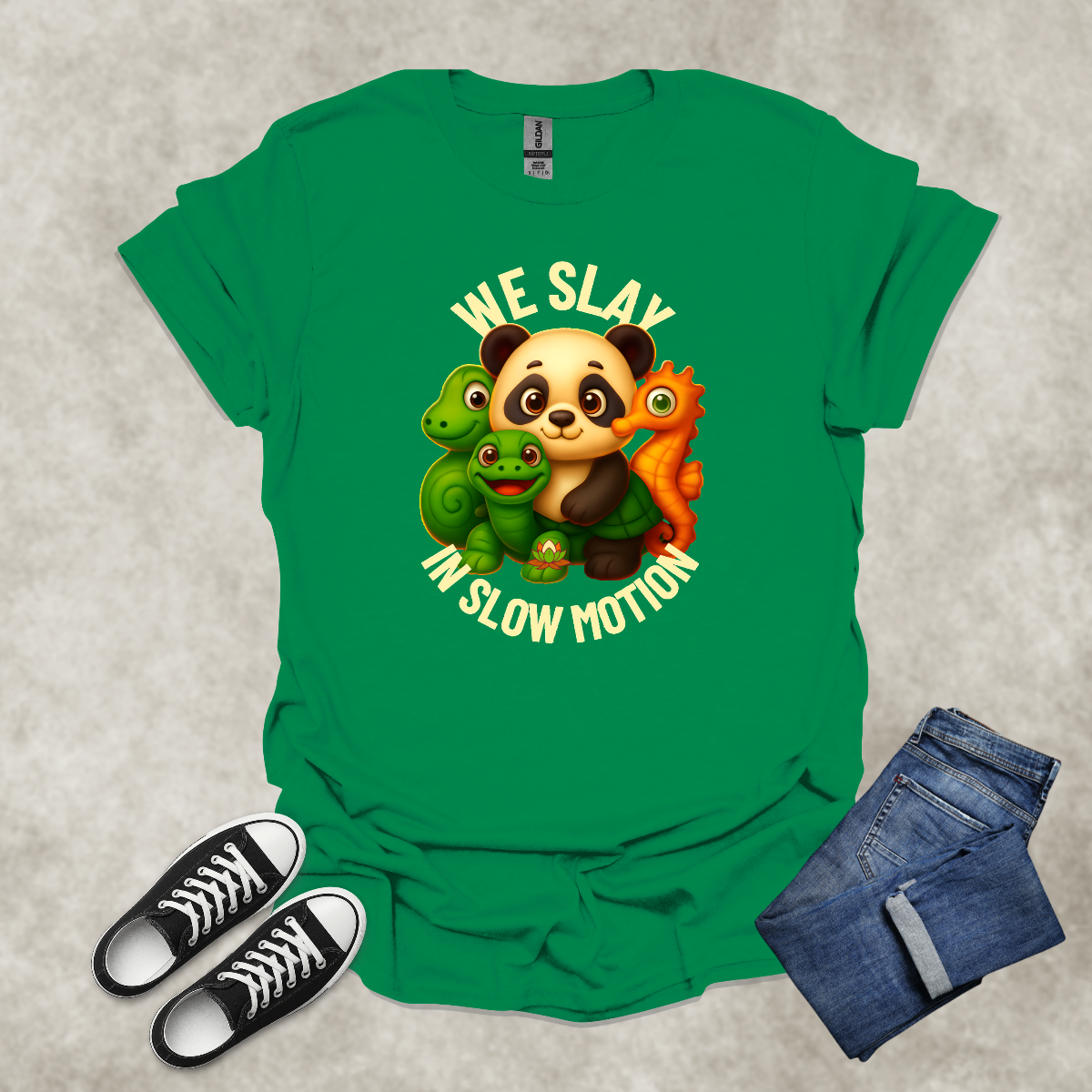 WE SLAY IN SLOW MOTION — Anti-Hustle Lifestyle Tee: Unisex Softstyle T-Shirt