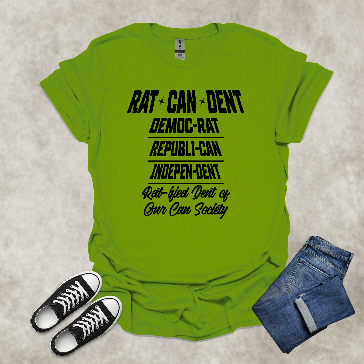 RAT CAN DENT — Political Satire Tee: Unisex Softstyle T-Shirt
