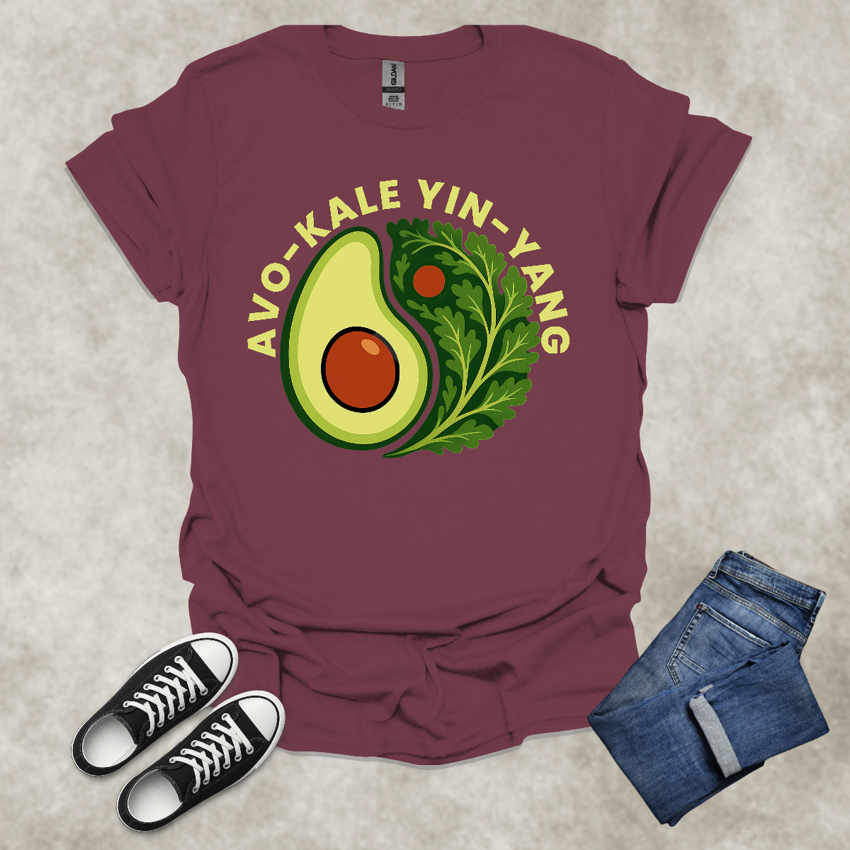 AVO-KALE: YIN-YANG — Foodie Wellness Graphic Tee: Unisex Softstyle T-Shirt