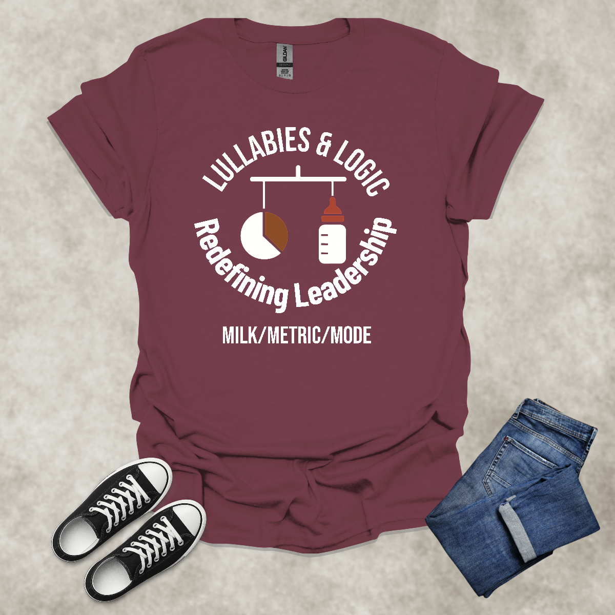 LULLABIES AND LOGIC: REDEFINING LEADERSHIP: MILK/METRIC/MODE — Corporate Satire Tee: Unisex Softstyle T-Shirt