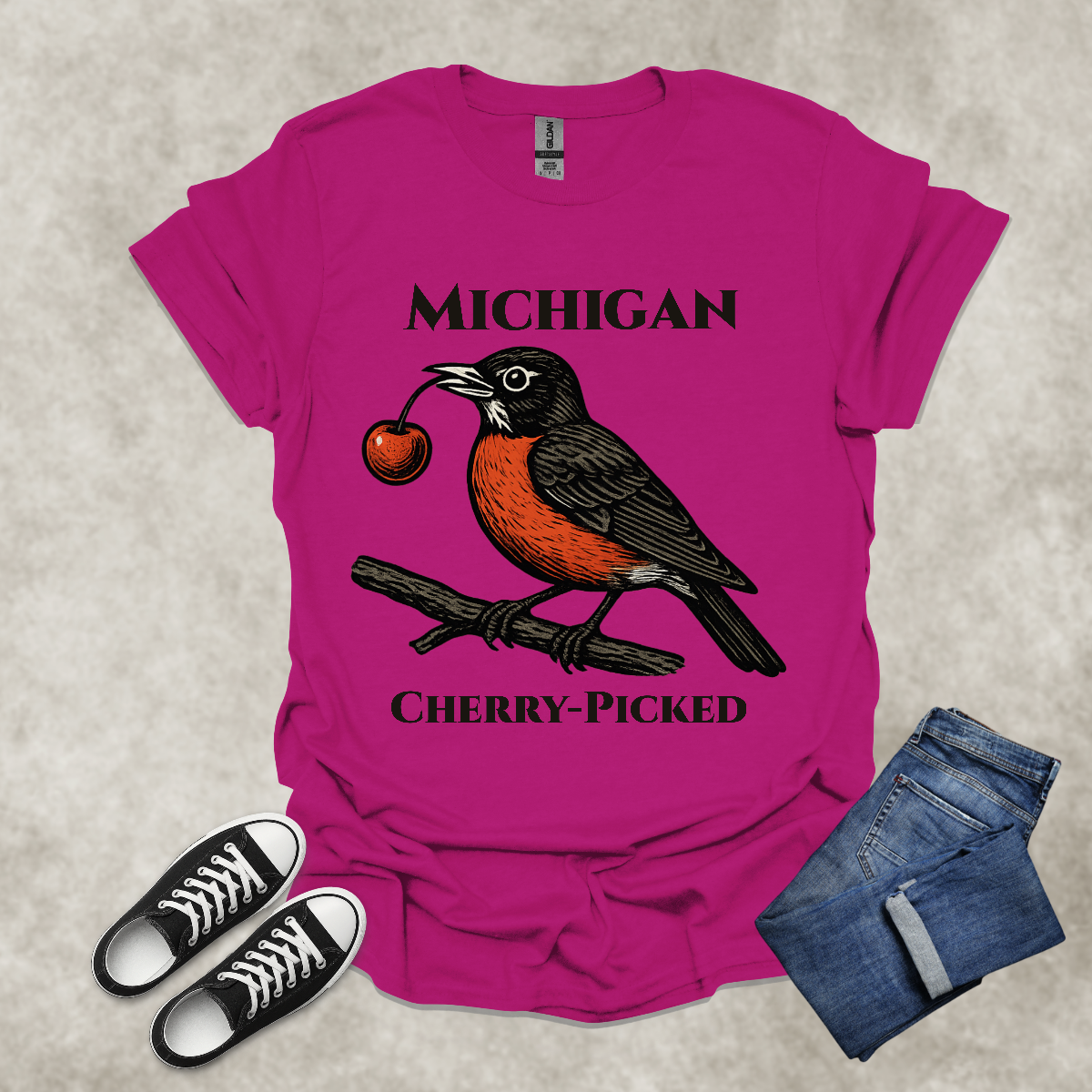 MICHIGAN: CHERRY-PICKED — State Pride Graphic Tee: Unisex Softstyle T-Shirt