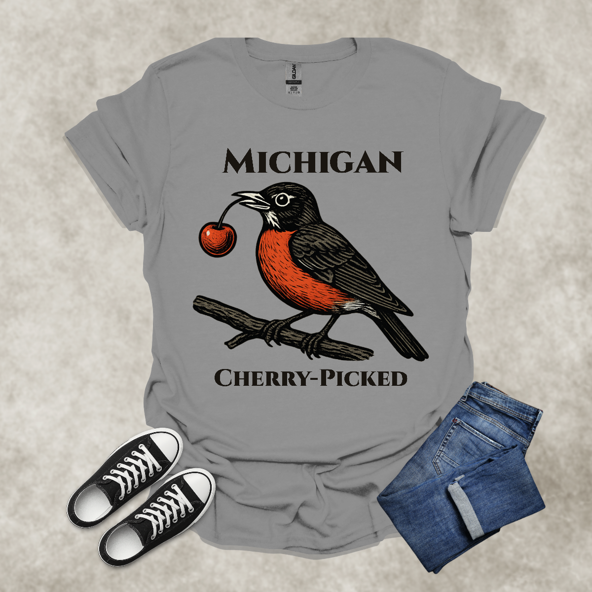 MICHIGAN: CHERRY-PICKED — State Pride Graphic Tee: Unisex Softstyle T-Shirt
