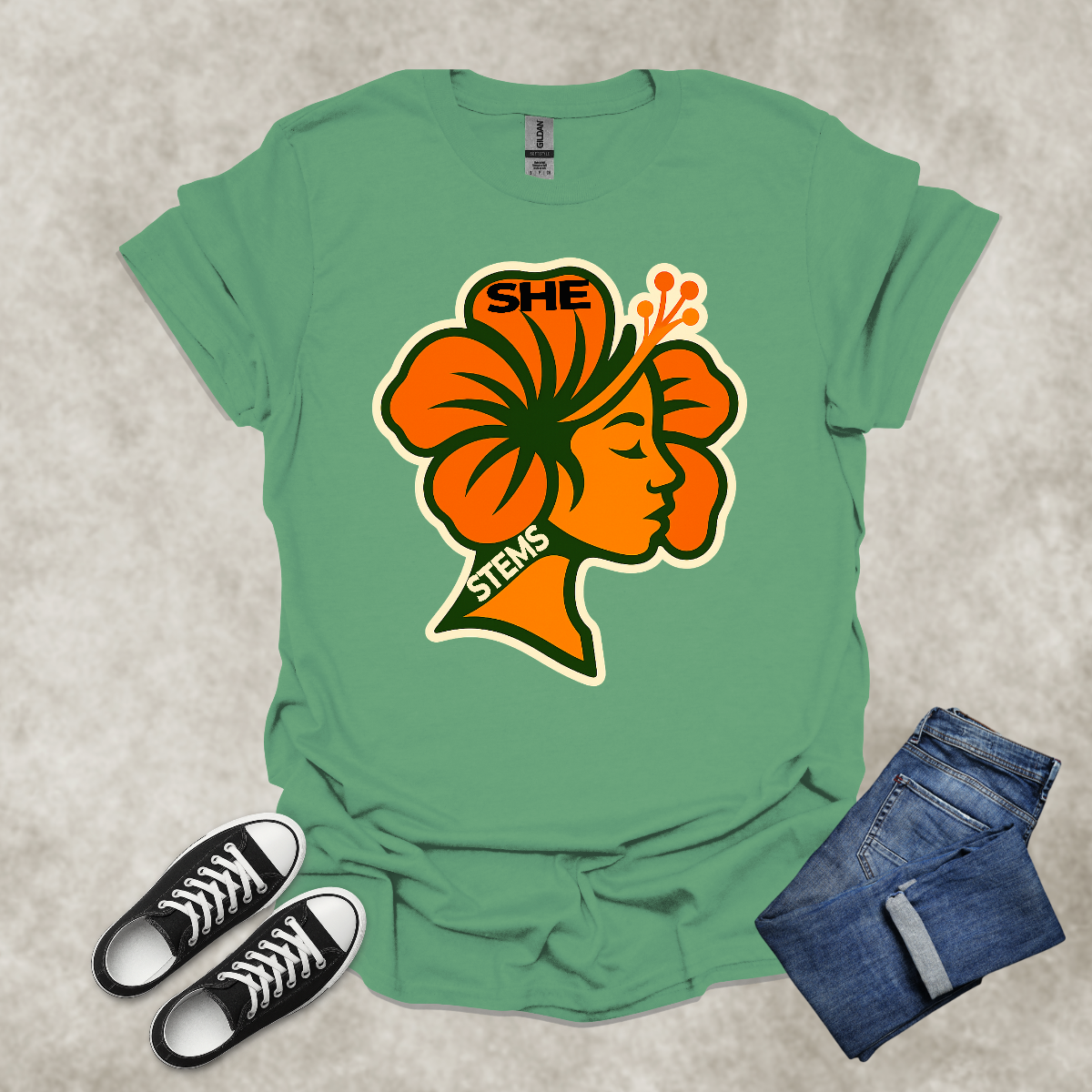 SHE STEMS — Floral Empowerment Graphic Tee: Unisex Softstyle T-Shirt