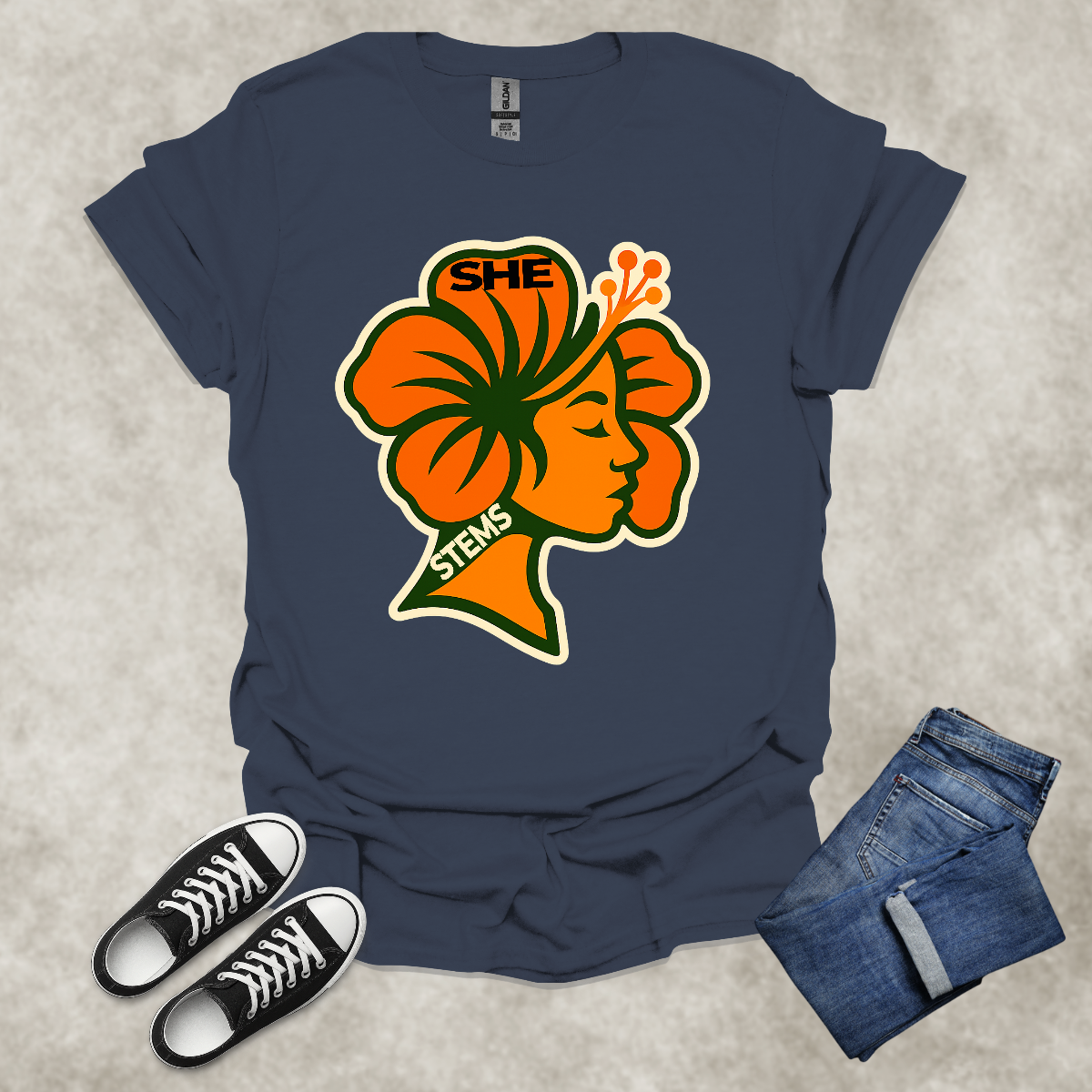 SHE STEMS — Floral Empowerment Graphic Tee: Unisex Softstyle T-Shirt