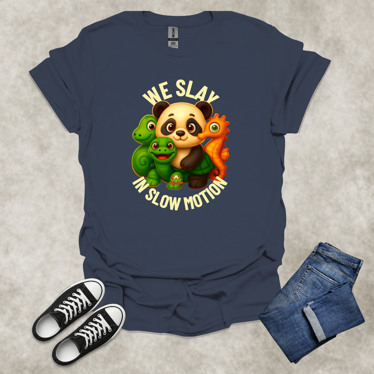 WE SLAY IN SLOW MOTION — Anti-Hustle Lifestyle Tee: Unisex Softstyle T-Shirt