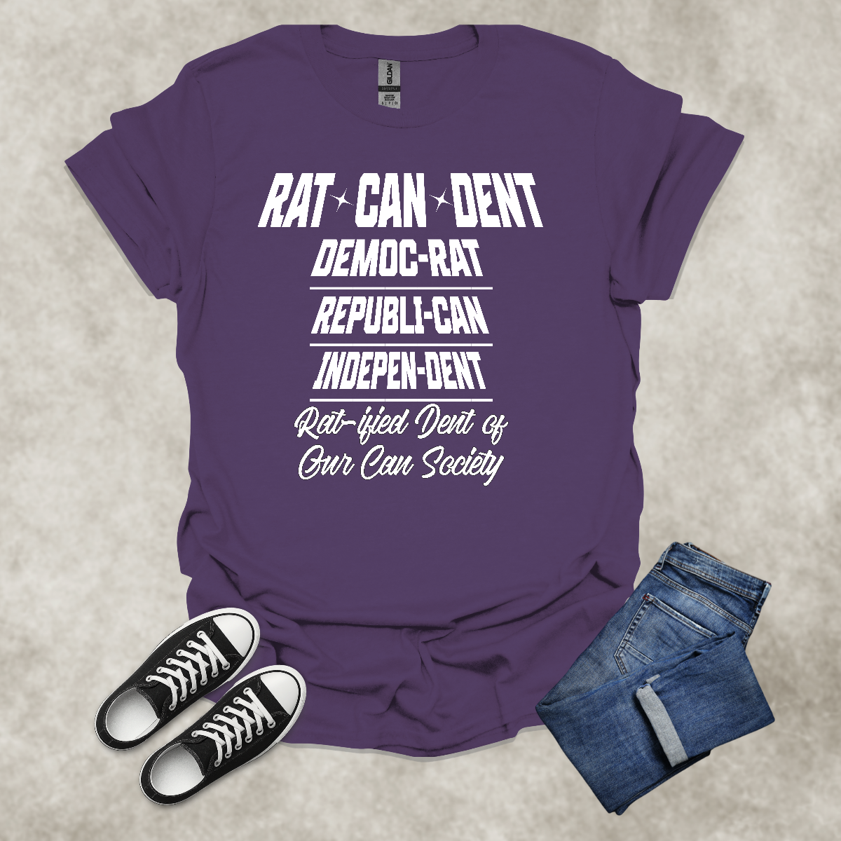 RAT CAN DENT — Political Satire Tee: Unisex Softstyle T-Shirt