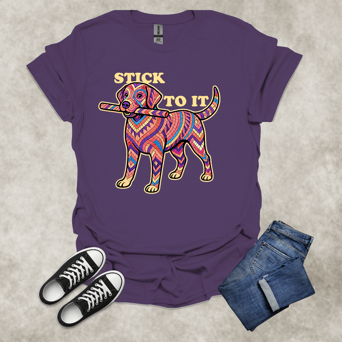 STICK TO IT — Persistence-Inspired Labrador Tee: Unisex Softstyle T-Shirt