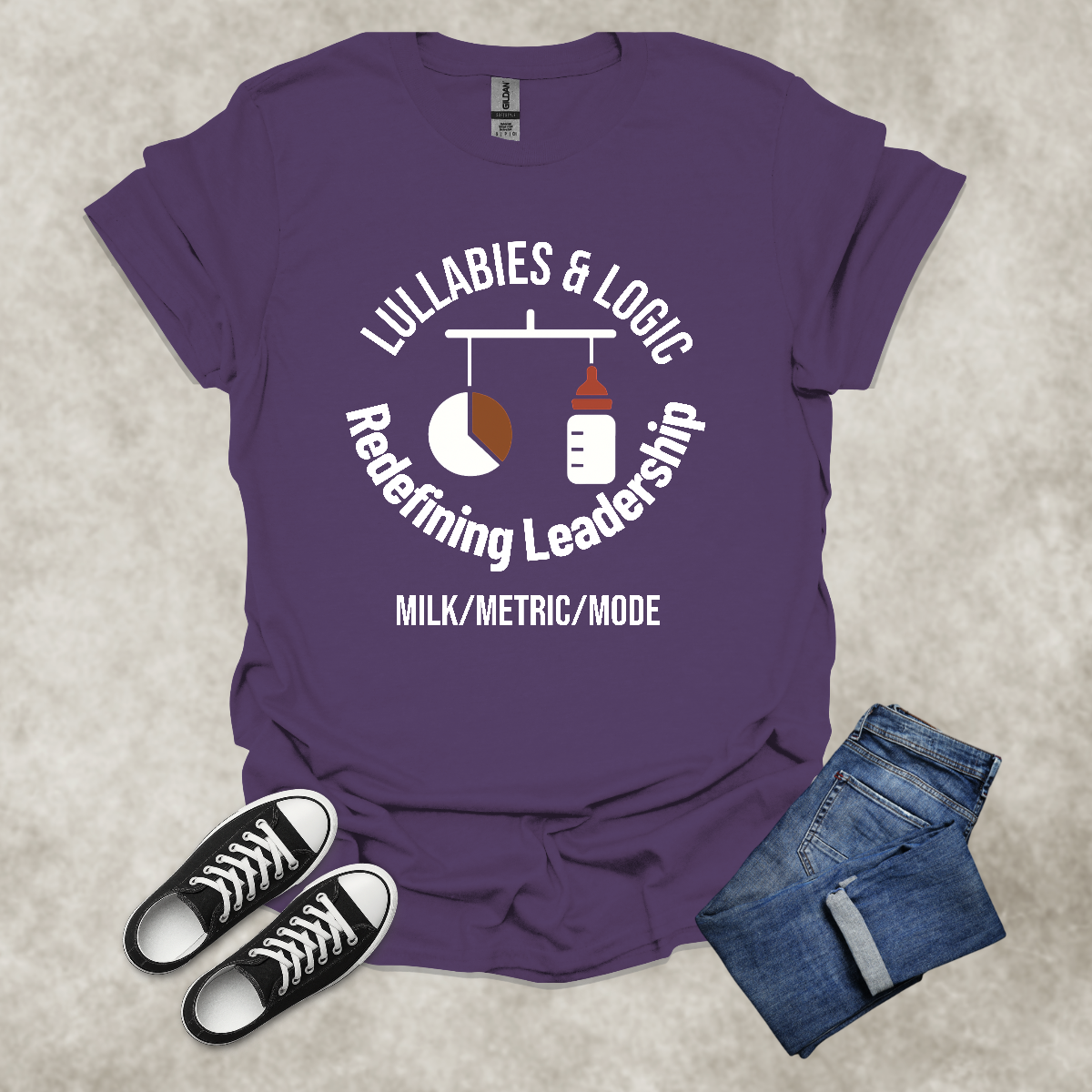 LULLABIES AND LOGIC: REDEFINING LEADERSHIP: MILK/METRIC/MODE — Corporate Satire Tee: Unisex Softstyle T-Shirt