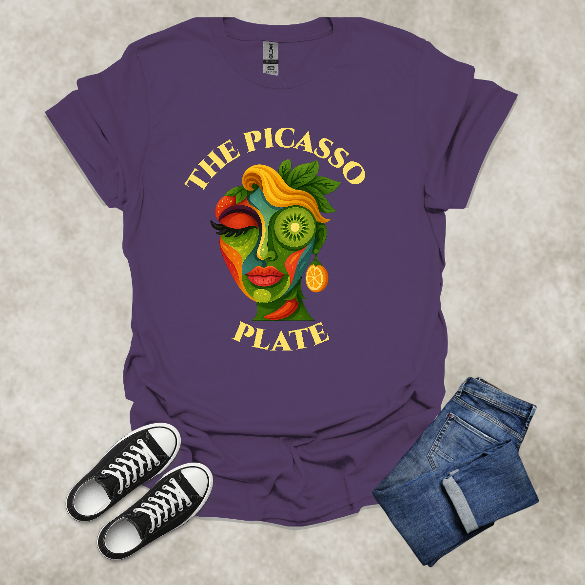 THE PICASSO PLATE — Surreal Produce Portrait Tee: Unisex Softstyle T-Shirt