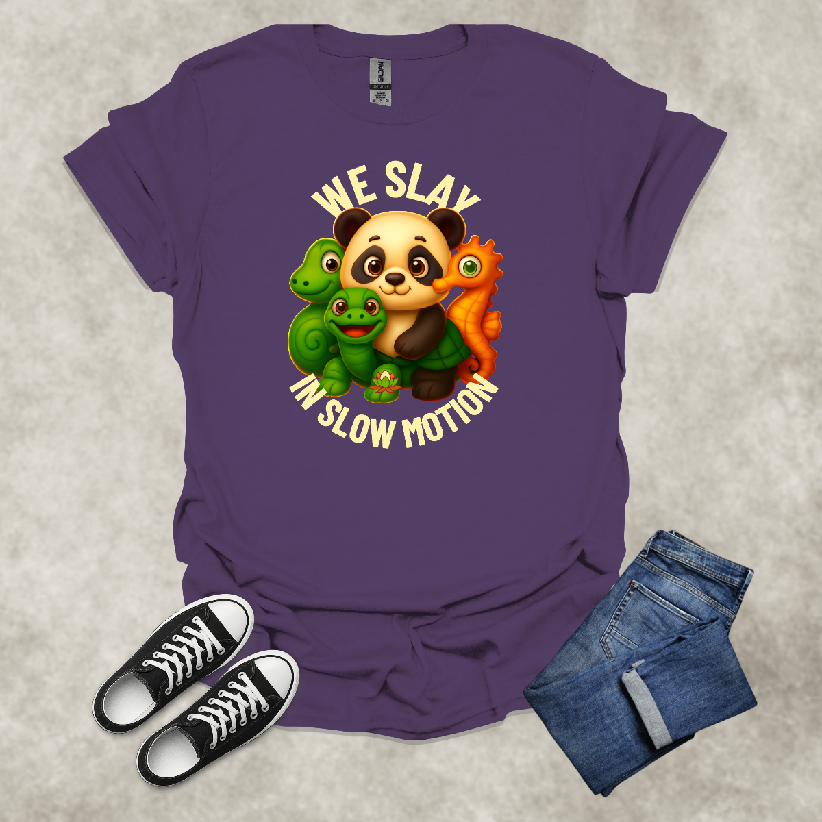 WE SLAY IN SLOW MOTION — Anti-Hustle Lifestyle Tee: Unisex Softstyle T-Shirt