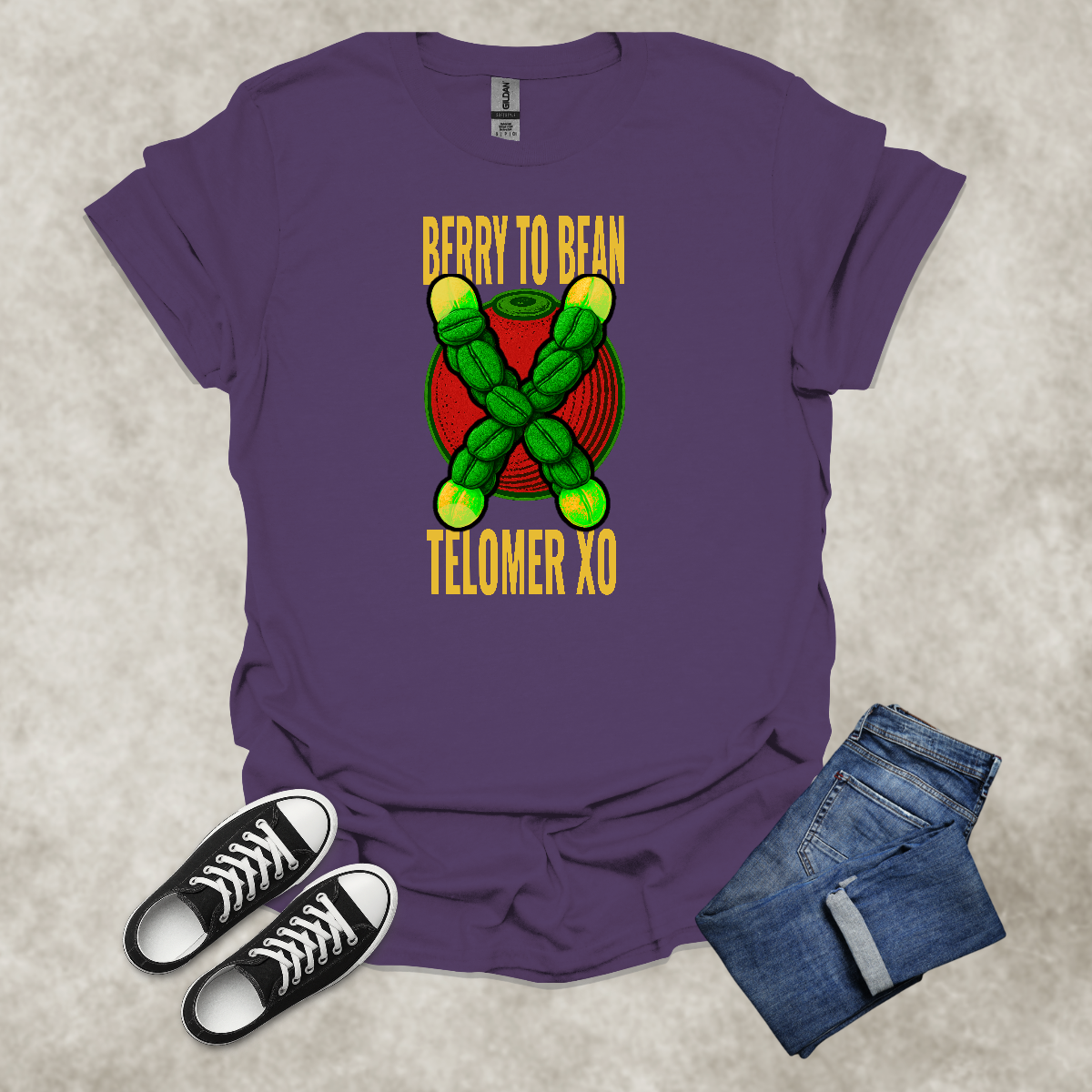 BERRY TO BEAN: TELOMER XO — Coffee Science Art Tee: Unisex Softstyle T-Shirt