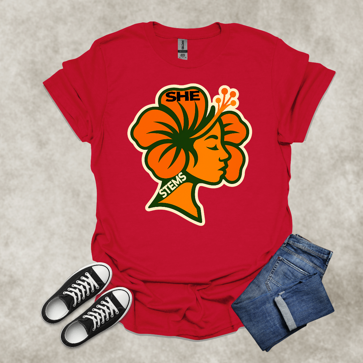 SHE STEMS — Floral Empowerment Graphic Tee: Unisex Softstyle T-Shirt