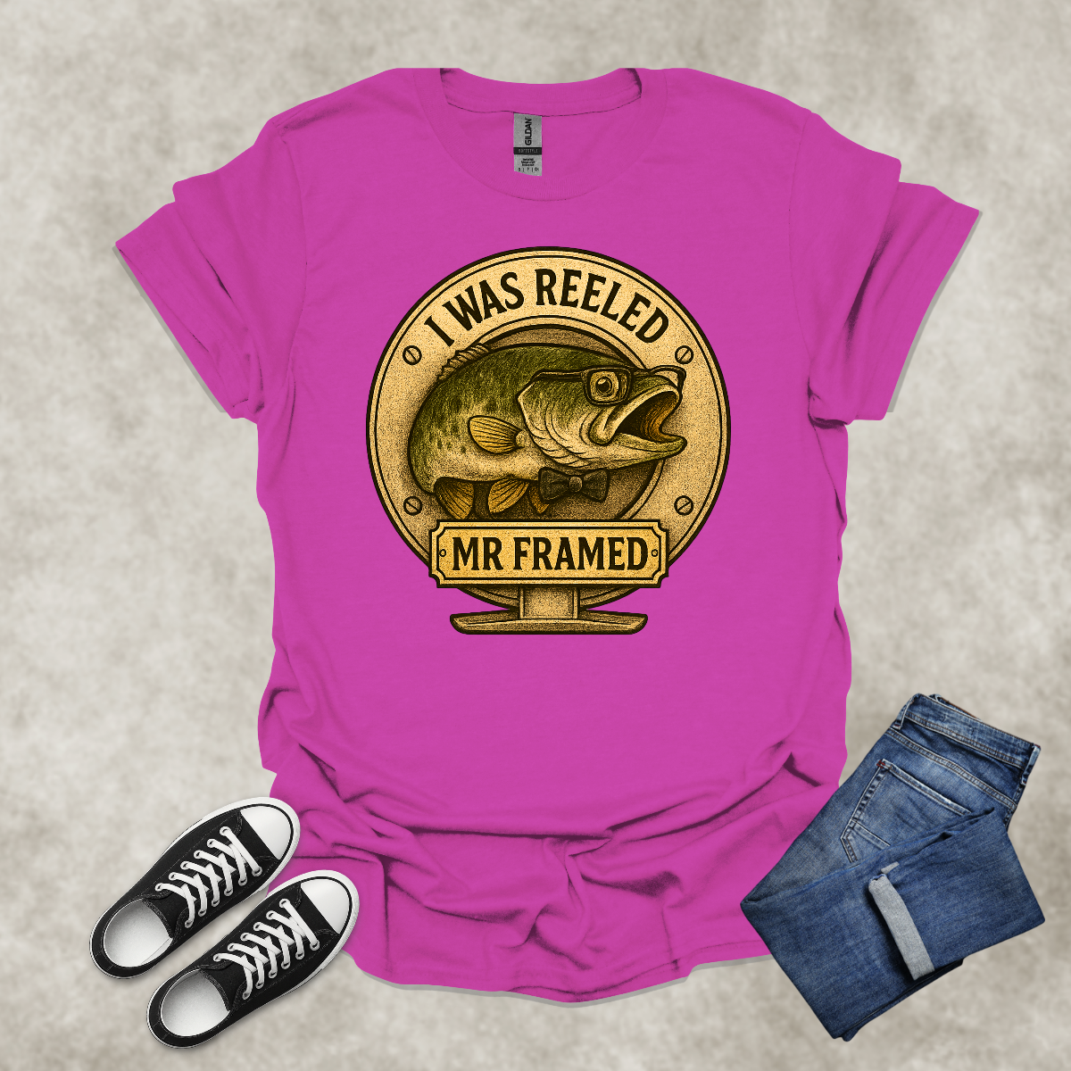 I WAS REELED: MR. FRAMED — Fishing Humor Graphic Tee: Unisex Softstyle T-Shirt