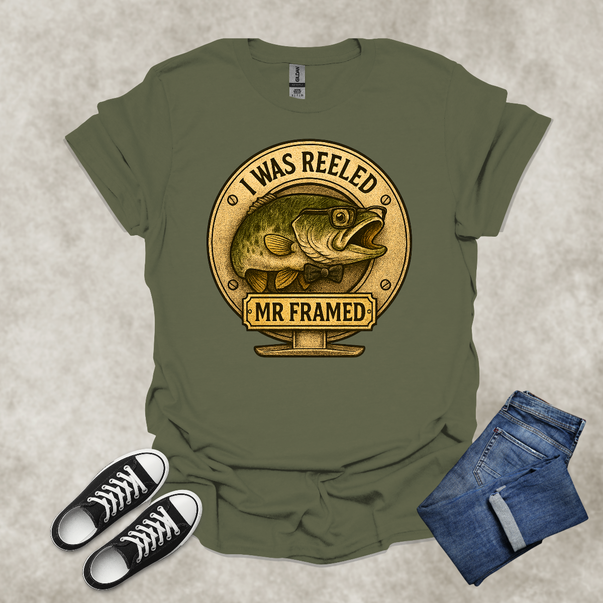 I WAS REELED: MR. FRAMED — Fishing Humor Graphic Tee: Unisex Softstyle T-Shirt
