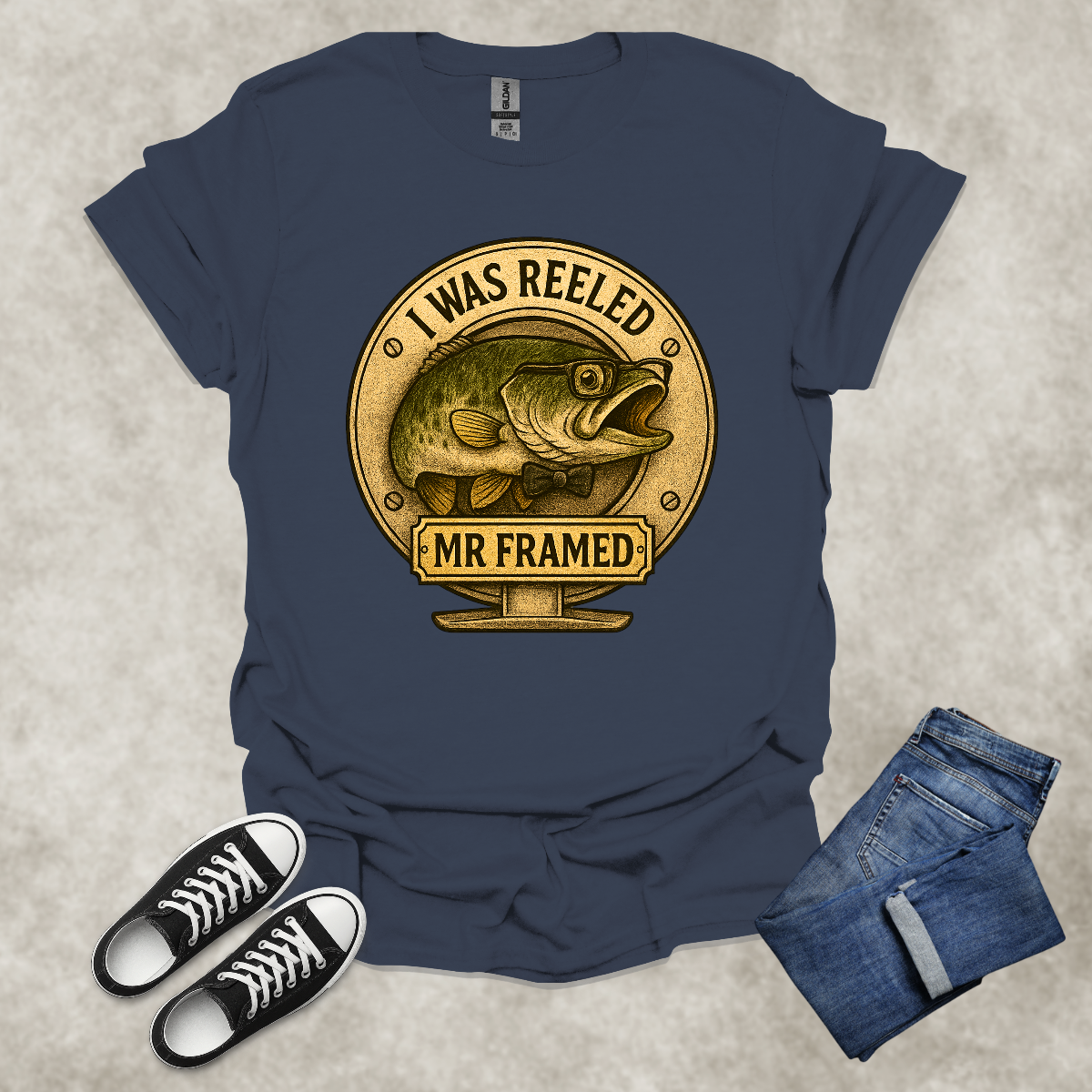 I WAS REELED: MR. FRAMED — Fishing Humor Graphic Tee: Unisex Softstyle T-Shirt