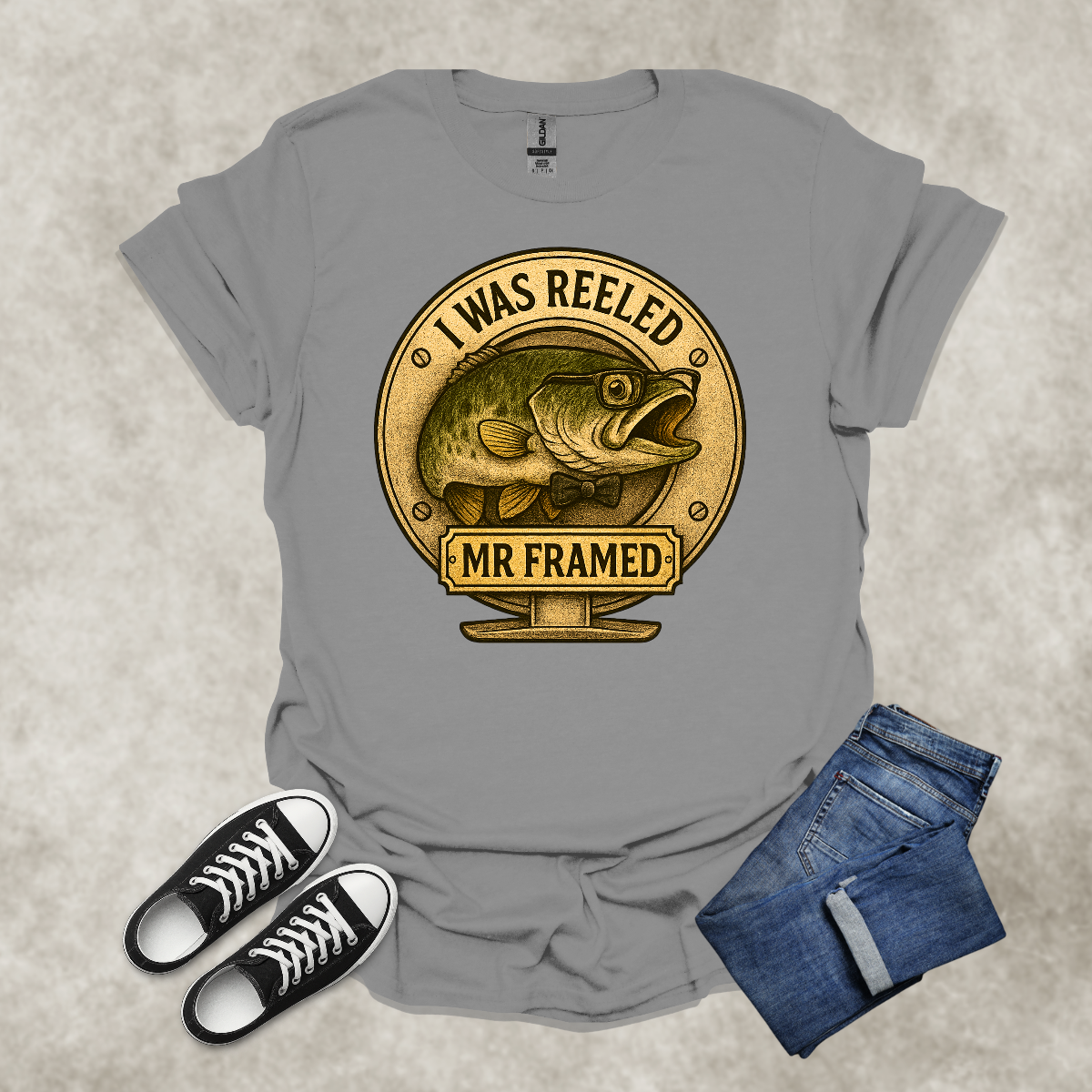 I WAS REELED: MR. FRAMED — Fishing Humor Graphic Tee: Unisex Softstyle T-Shirt
