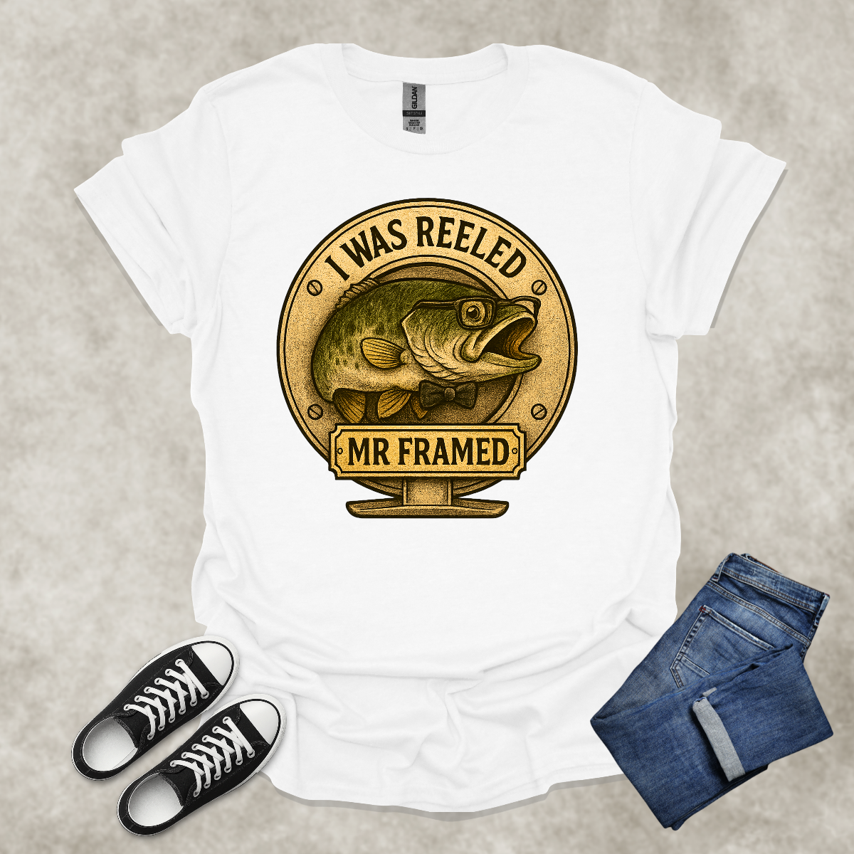 I WAS REELED: MR. FRAMED — Fishing Humor Graphic Tee: Unisex Softstyle T-Shirt
