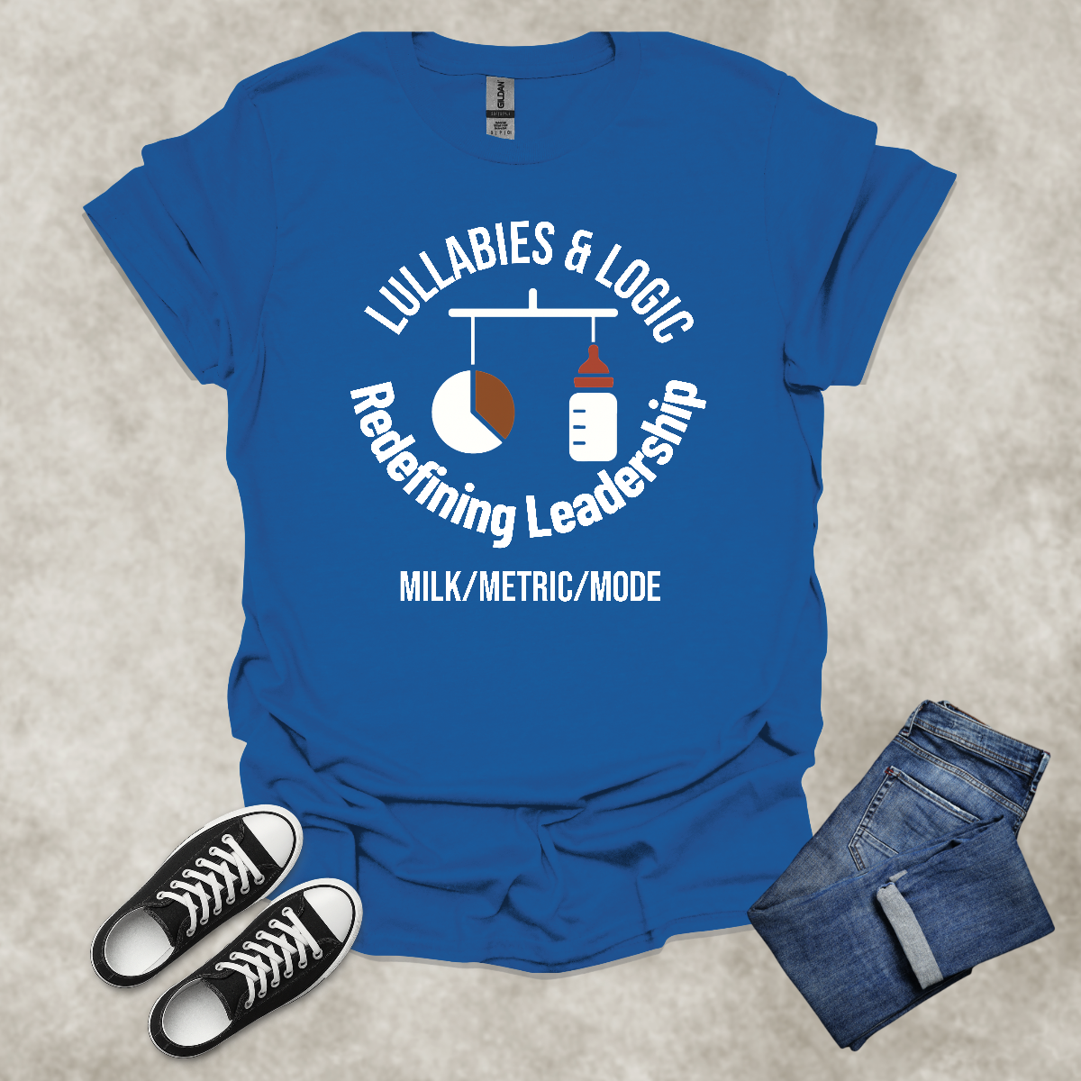 LULLABIES AND LOGIC: REDEFINING LEADERSHIP: MILK/METRIC/MODE — Corporate Satire Tee: Unisex Softstyle T-Shirt