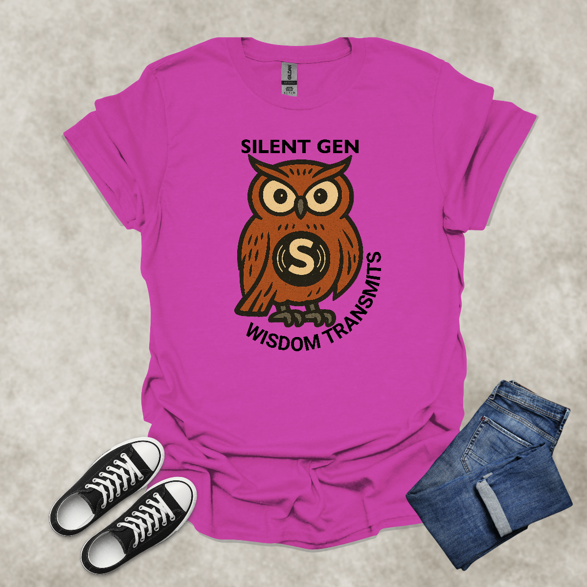 SILENT GEN: WISDOM TRANSMITS — Owl Wisdom Art Tee: Unisex Softstyle T-Shirt