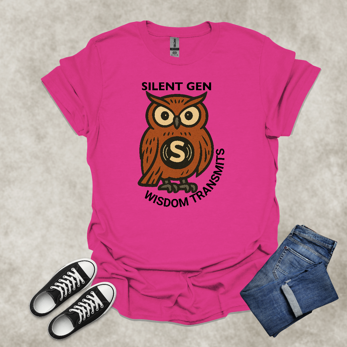SILENT GEN: WISDOM TRANSMITS — Owl Wisdom Art Tee: Unisex Softstyle T-Shirt