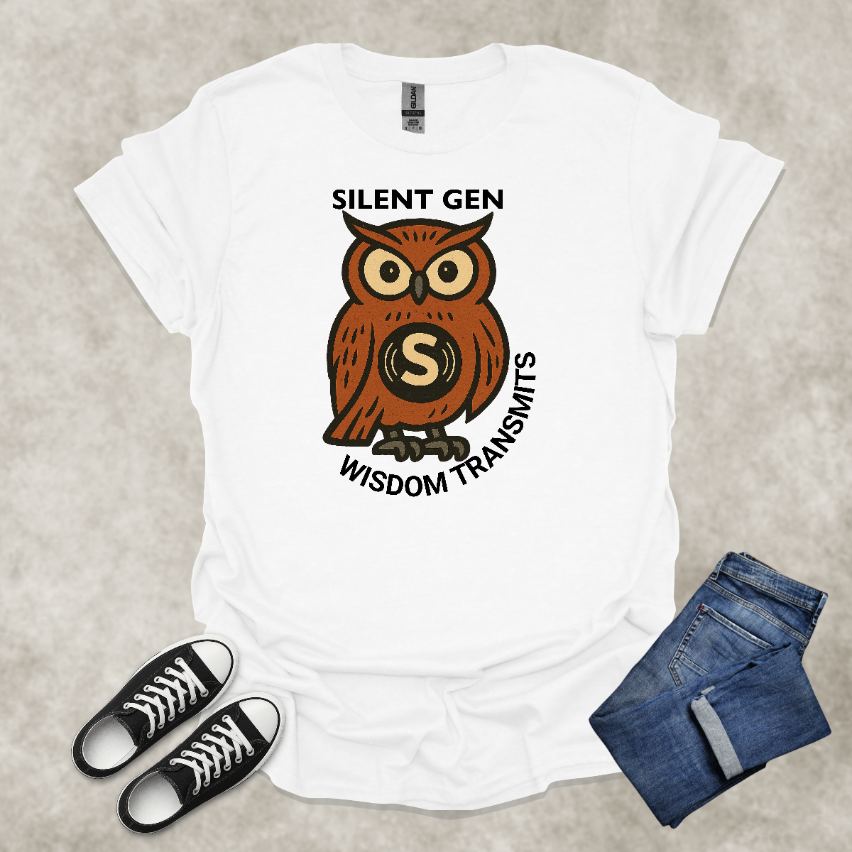 SILENT GEN: WISDOM TRANSMITS — Owl Wisdom Art Tee: Unisex Softstyle T-Shirt