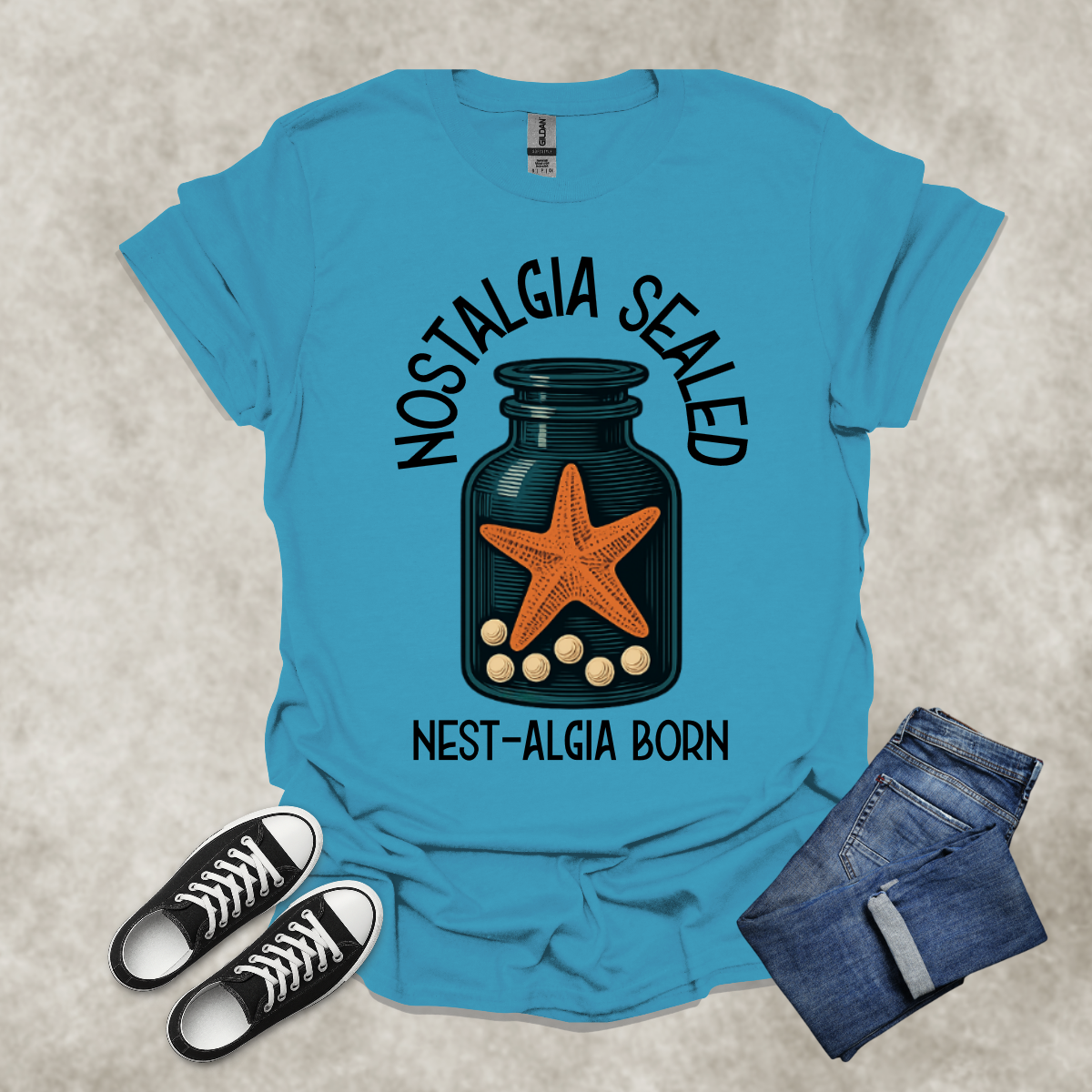 NOSTALGIA SEALED: NEST-ALGIA BORN — Surreal Ocean Art Tee: Unisex Softstyle T-Shirt