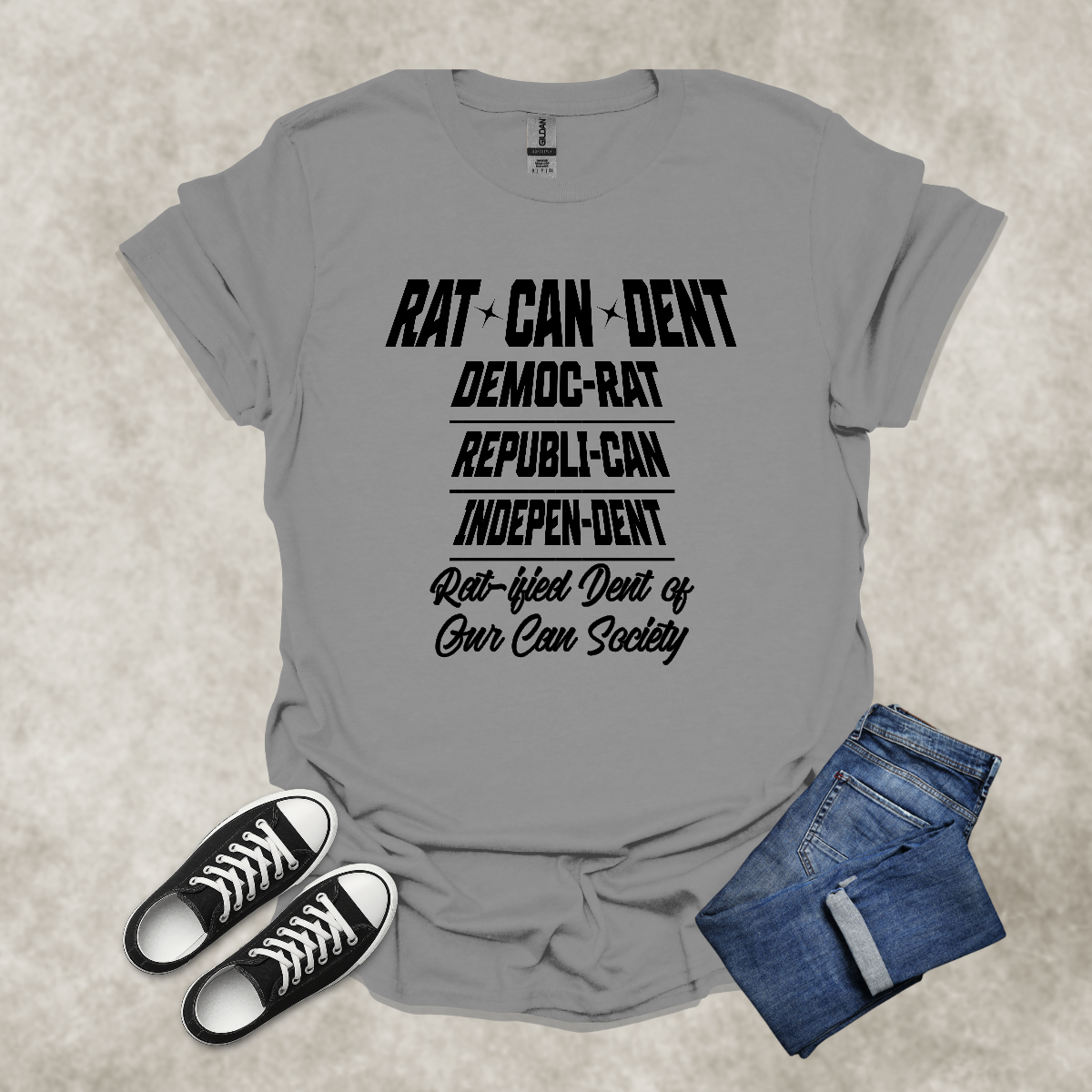 RAT CAN DENT — Political Satire Tee: Unisex Softstyle T-Shirt