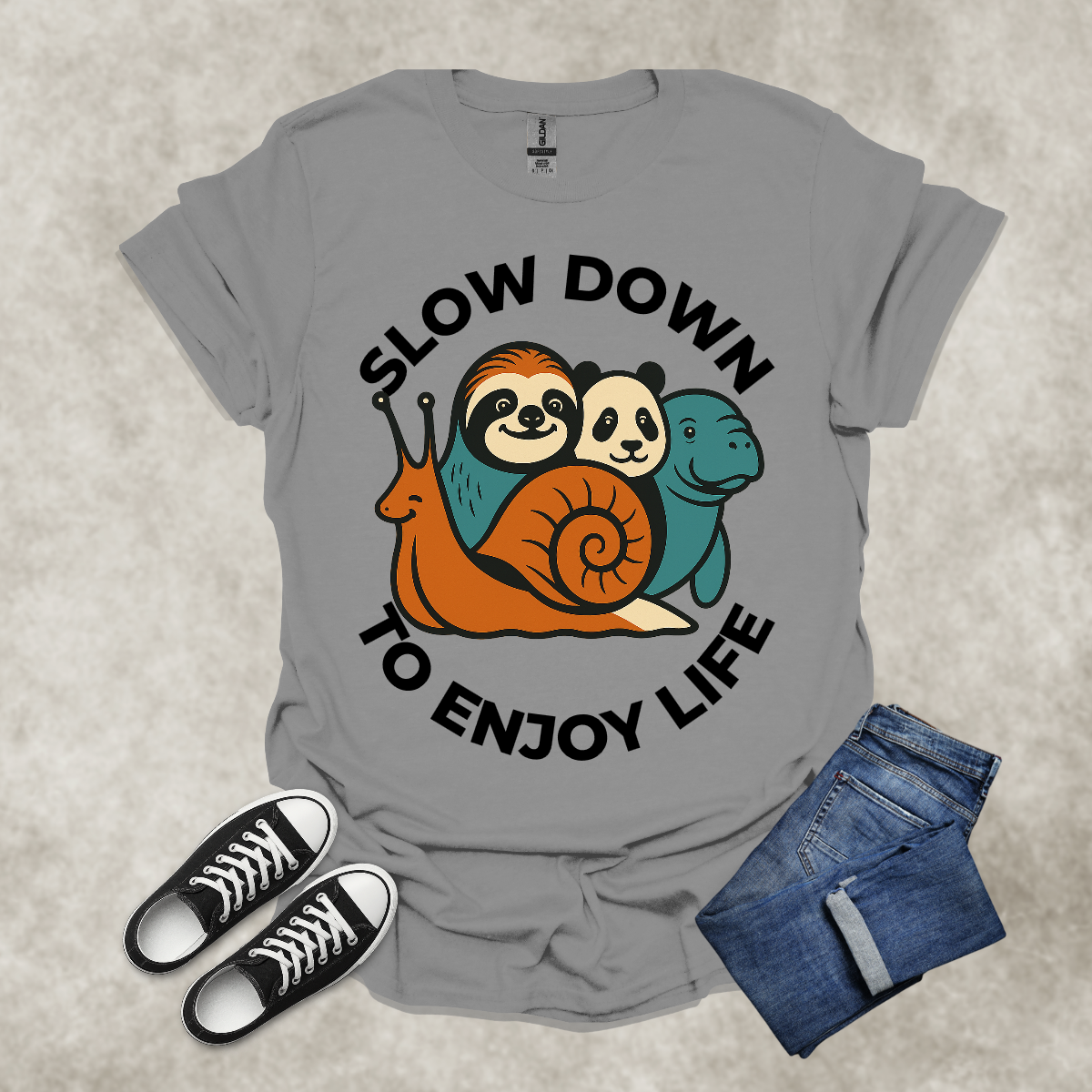 SLOW DOWN TO ENJOY LIFE — Slow Living Lifestyle Tee: Unisex Softstyle T-Shirt