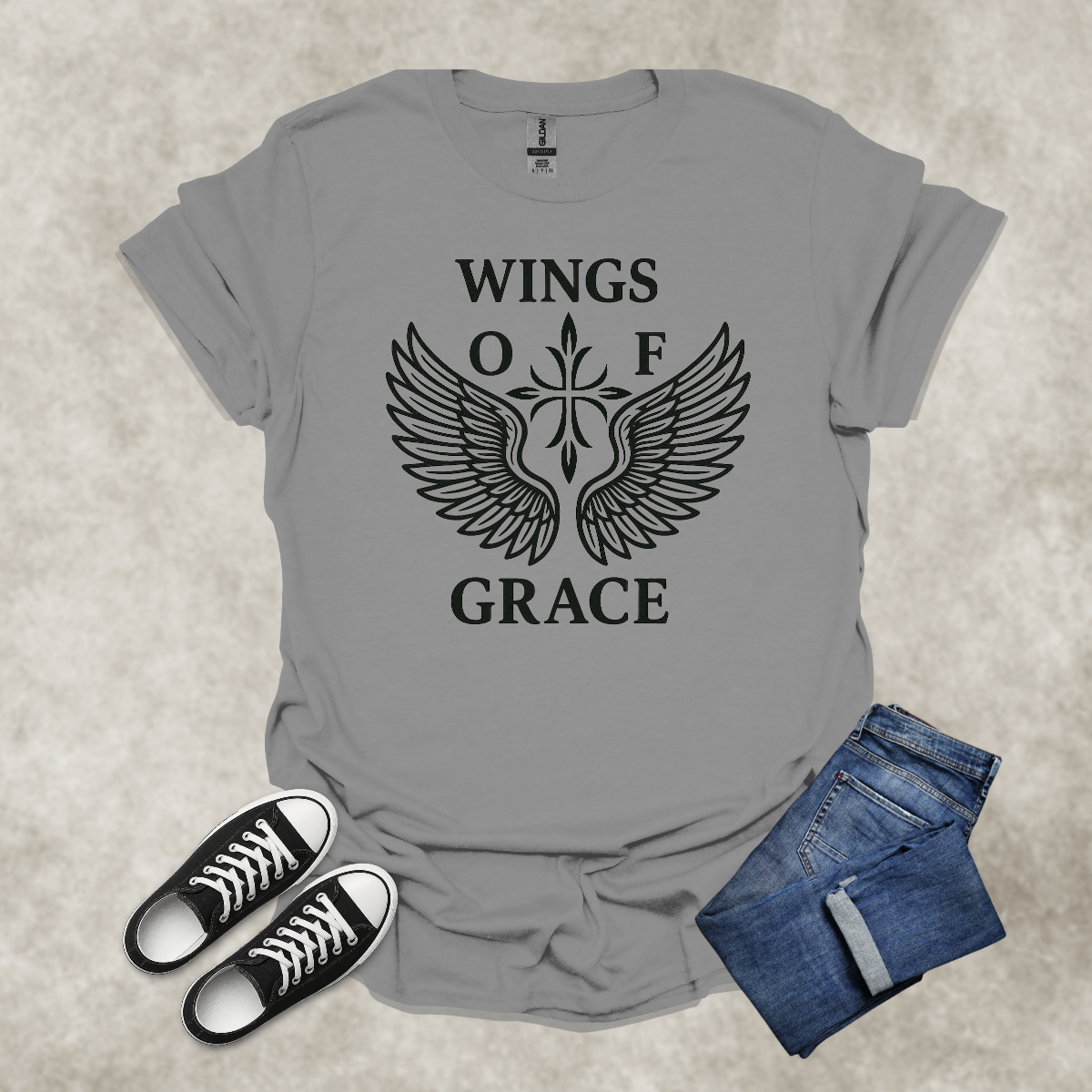 WINGS OF GRACE — Scripture-Inspired Graphic Tee: Unisex Softstyle T-Shirt