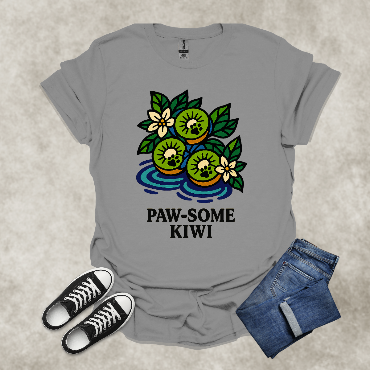 PAW-SOME KIWI — Food & Animal Pun Tee: Unisex Softstyle T-Shirt