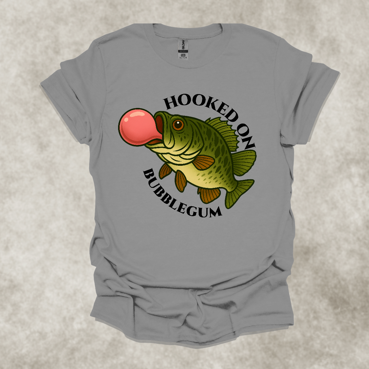 HOOKED ON BUBBLEGUM — Fishing Humor Graphic Tee: Unisex Softstyle T-Shirt