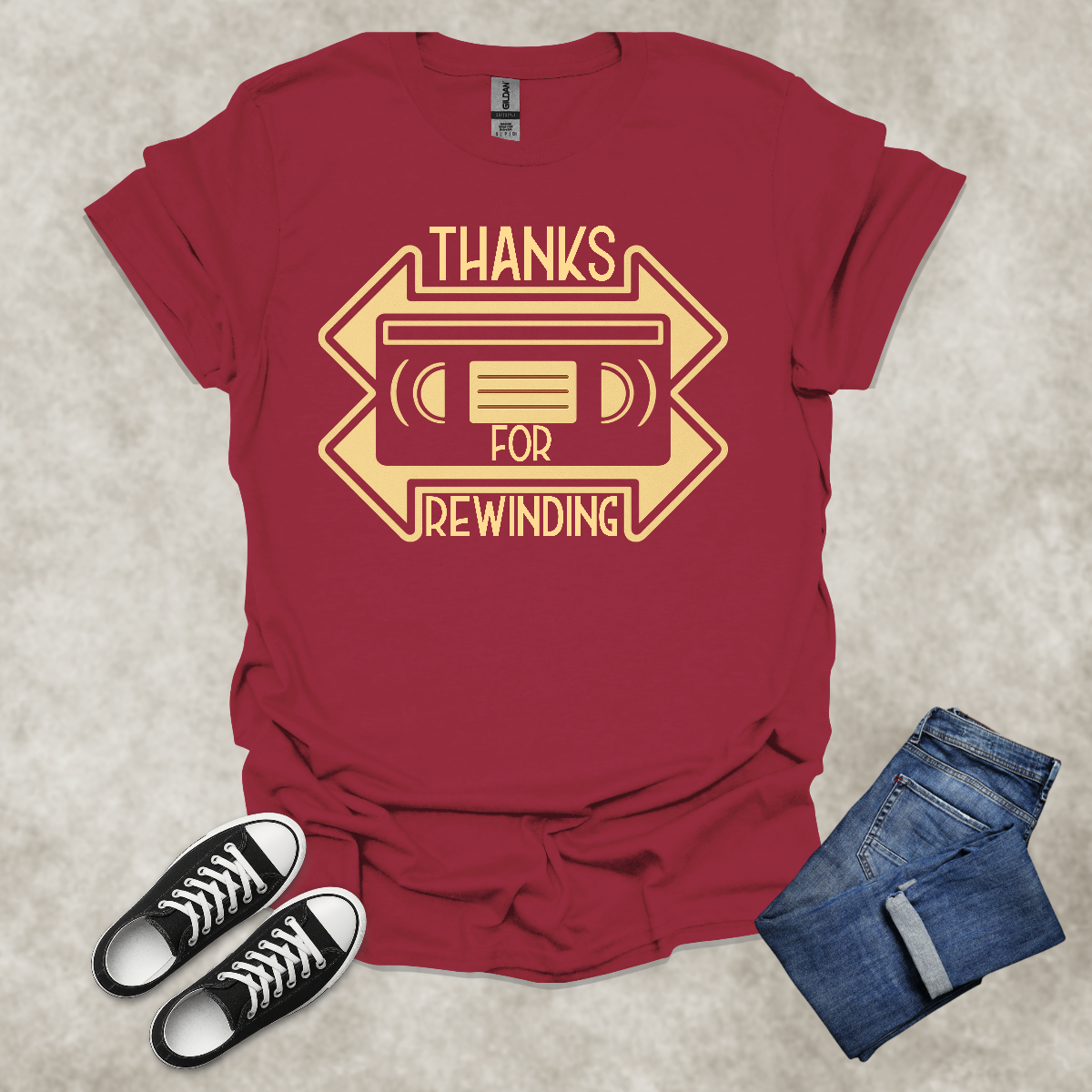 THANKS FOR REWINDING — Retro VHS Nostalgia Tee: Unisex Softstyle T-Shirt