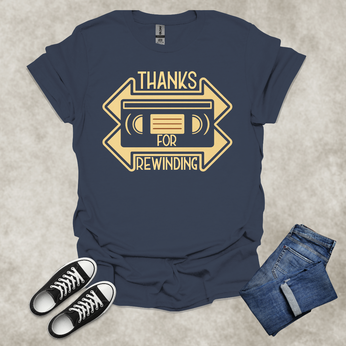 THANKS FOR REWINDING — Retro VHS Nostalgia Tee: Unisex Softstyle T-Shirt